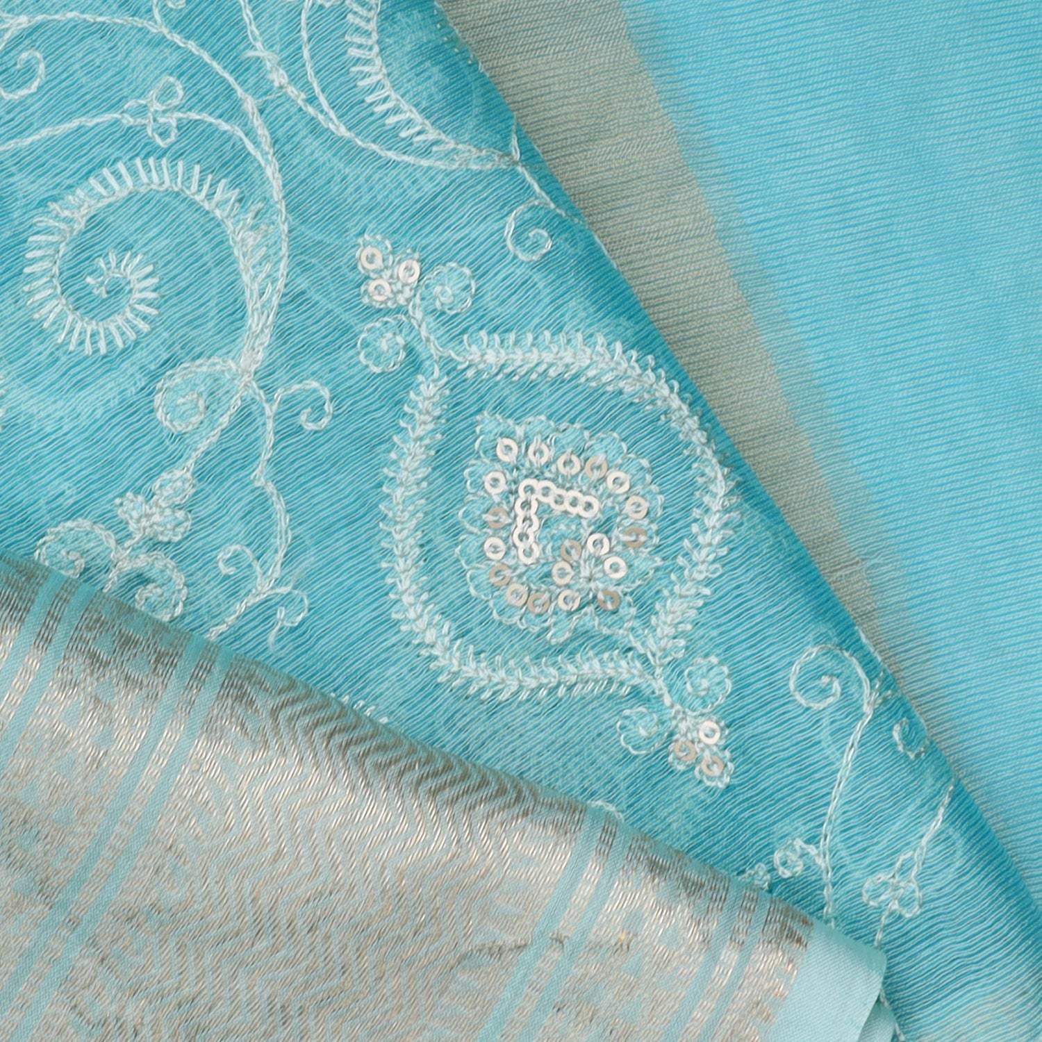 Blue Maheshwari Saree With Embroidery - Singhania's