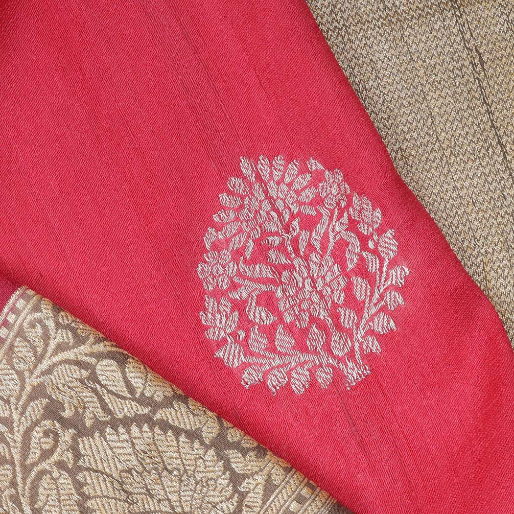 Vibrant Red Color Banarasi Saree With Floral Buttas - Singhania's