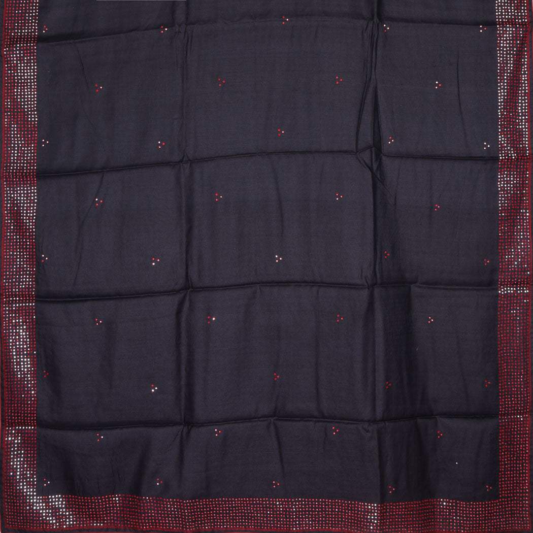 Pitch Black Color Tussar Designer With Mirror Embroidered Pattern - Singhania's