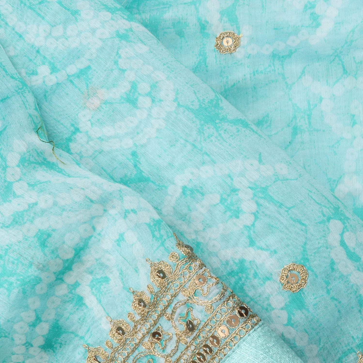 Light Blue Printed Chanderi Saree With Sequin Embroidery - Singhania's