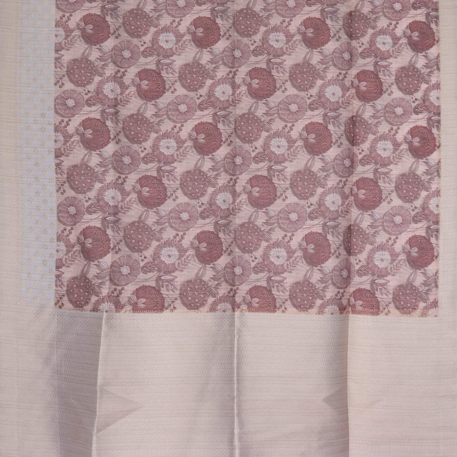 Bisque Cotton Printed Saree With Floral Pattern - Singhania's