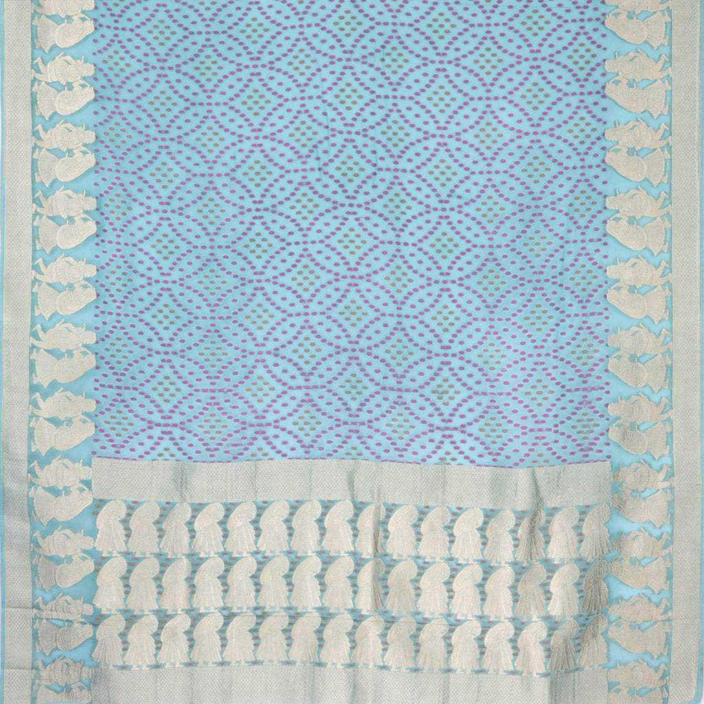 Baby Blue Georgette Saree With Bandhani Pattern - Singhania's