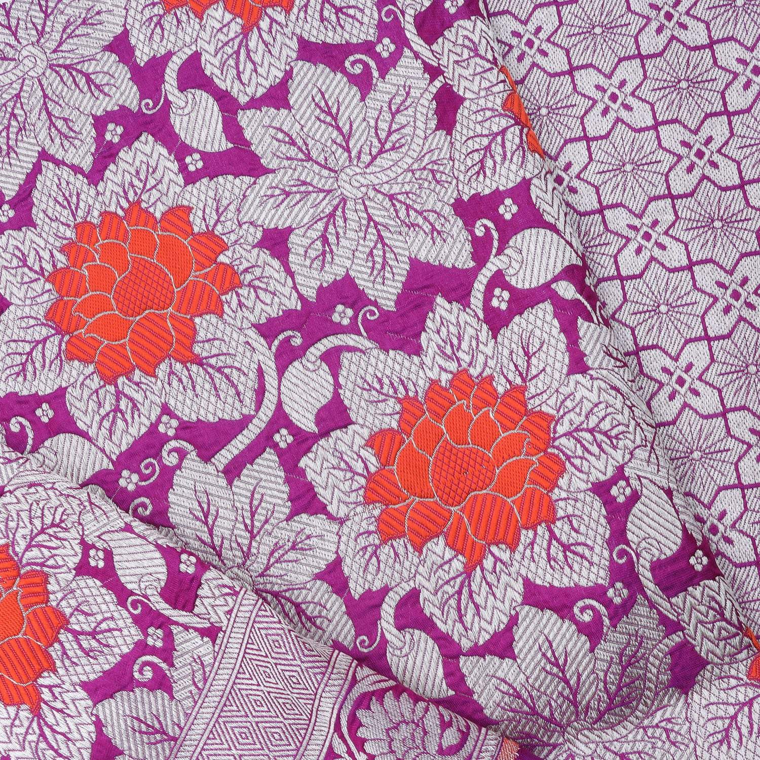 Deep Pink Banarasi Silk Handloom Saree With Floral Motif Pattern - Singhania's