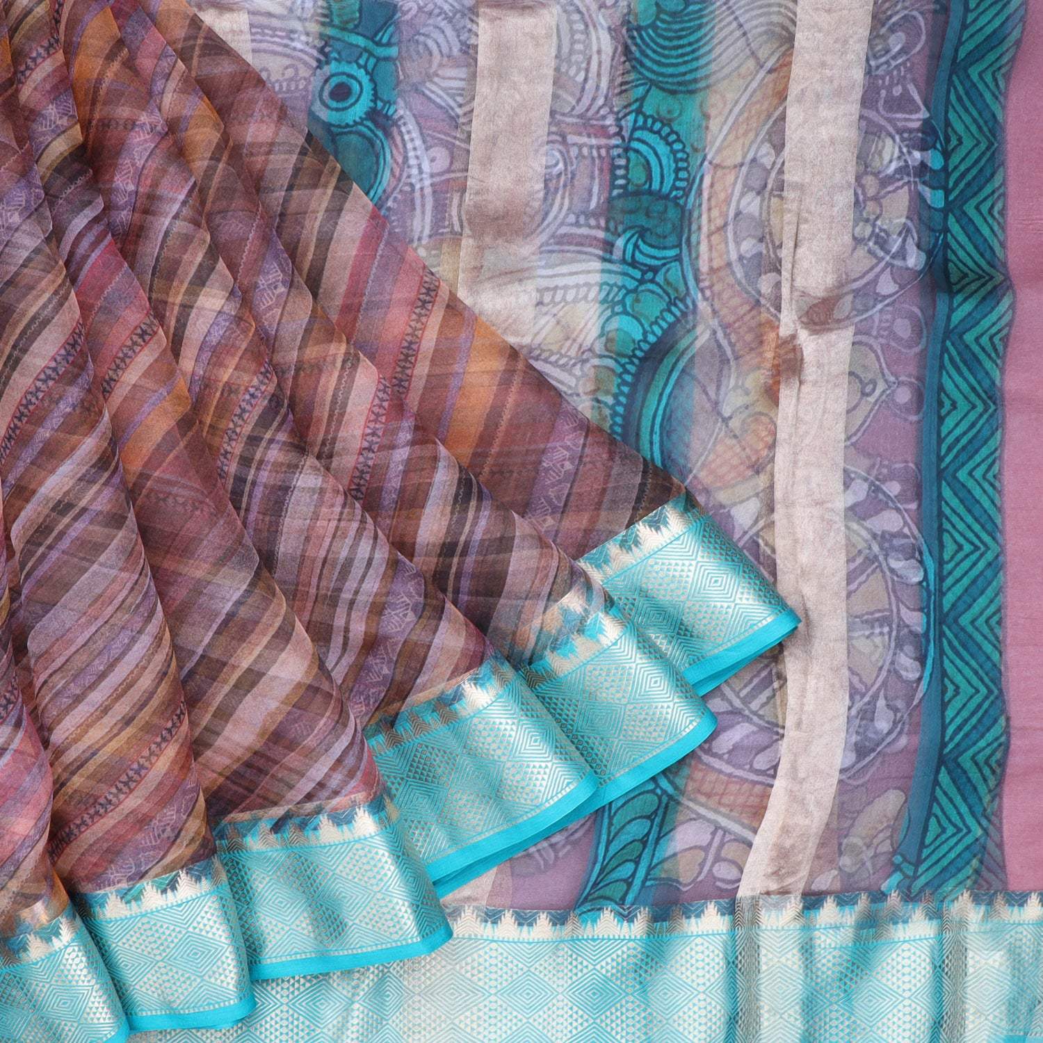 Multicolor Organza Saree With Printed Pattern - Singhania's