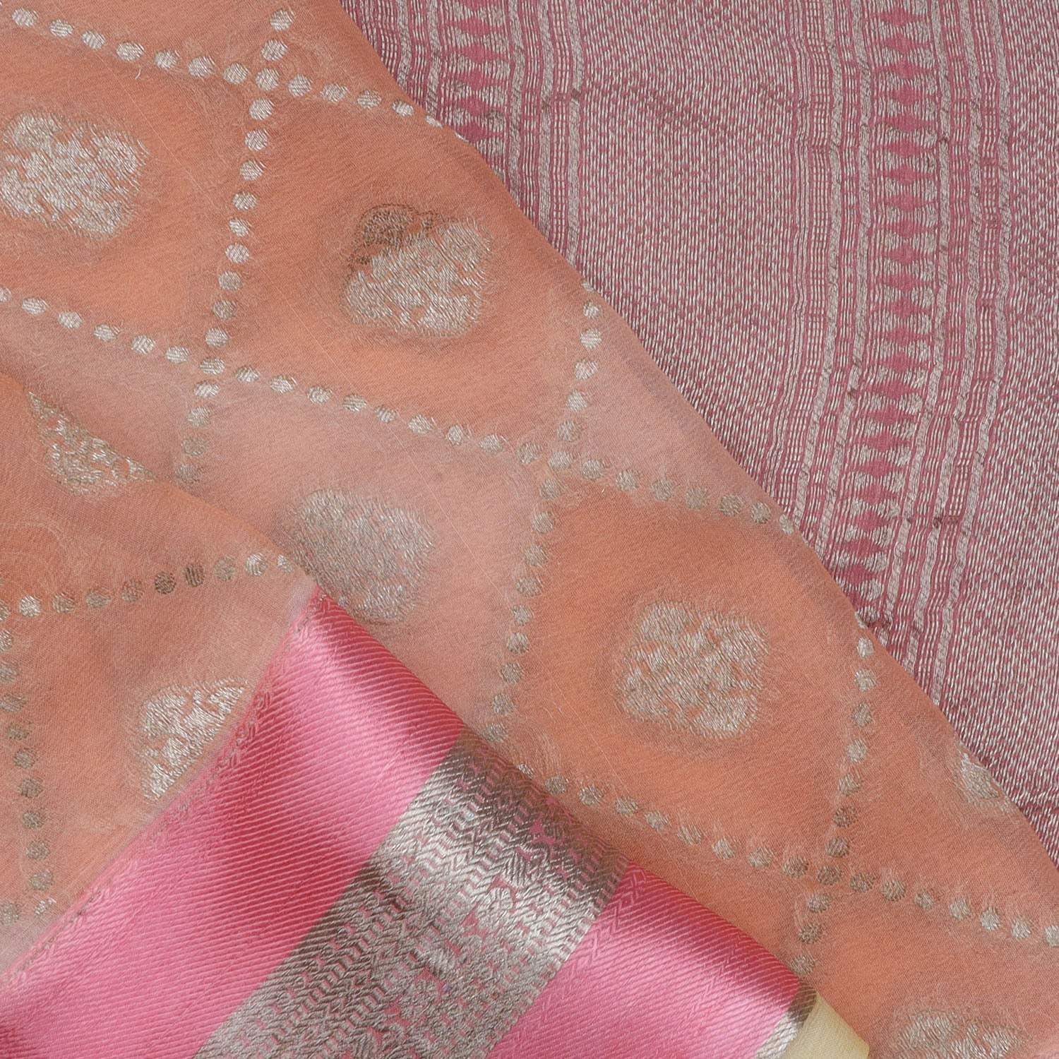 Peach Georgette Banarasi Saree With Floral Geometrical Pattern - Singhania's