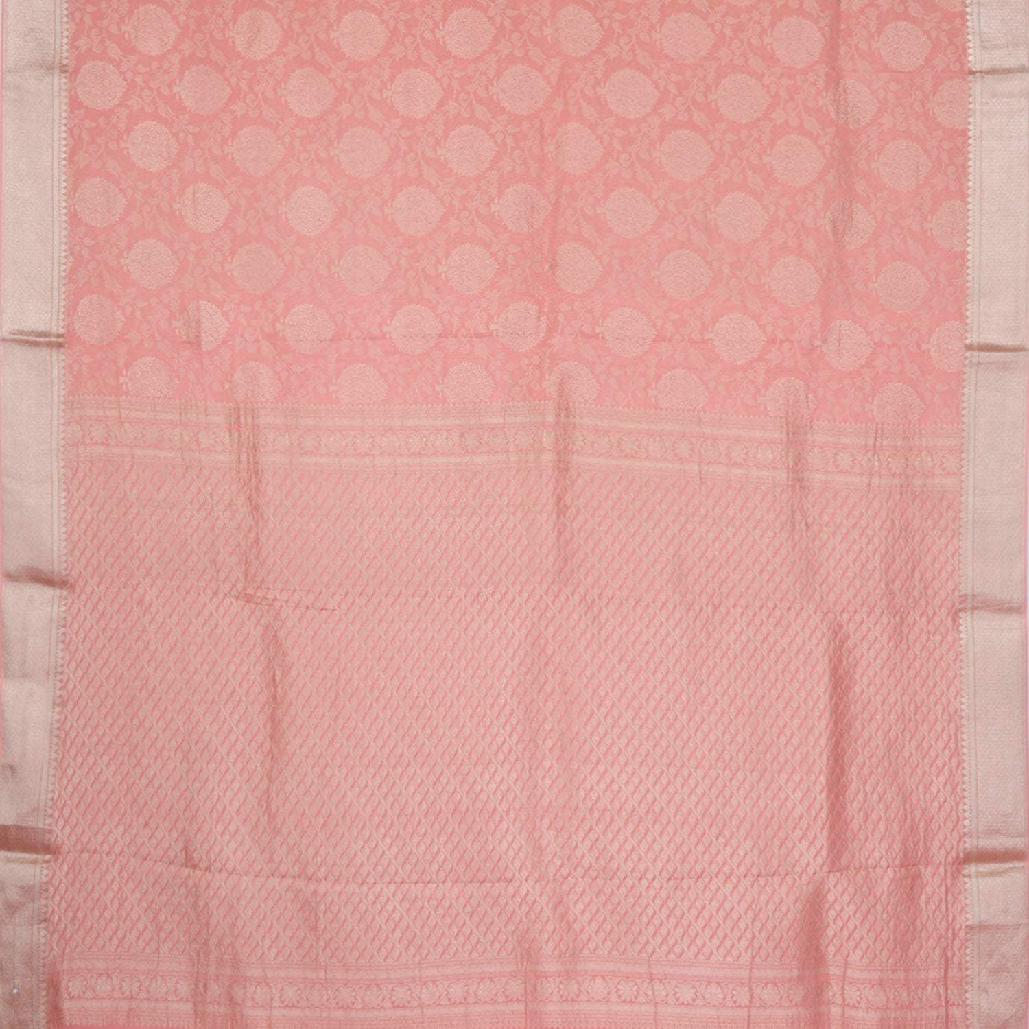 Flamingo Pink Banarasi Silk Handloom Saree With Floral Jaal Pattern - Singhania's