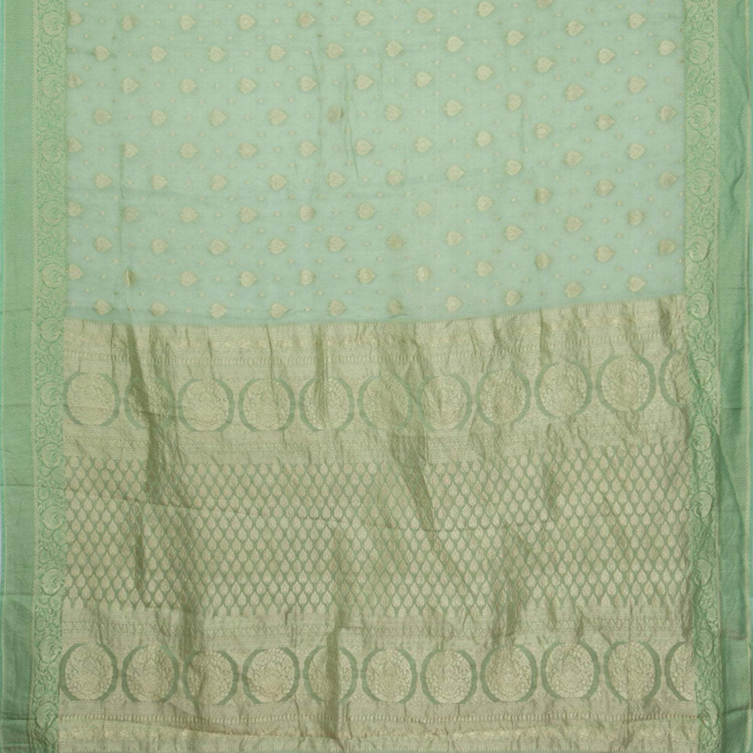 Pale Green Tissue Banarasi Silk Saree With Floral Buttas - Singhania's