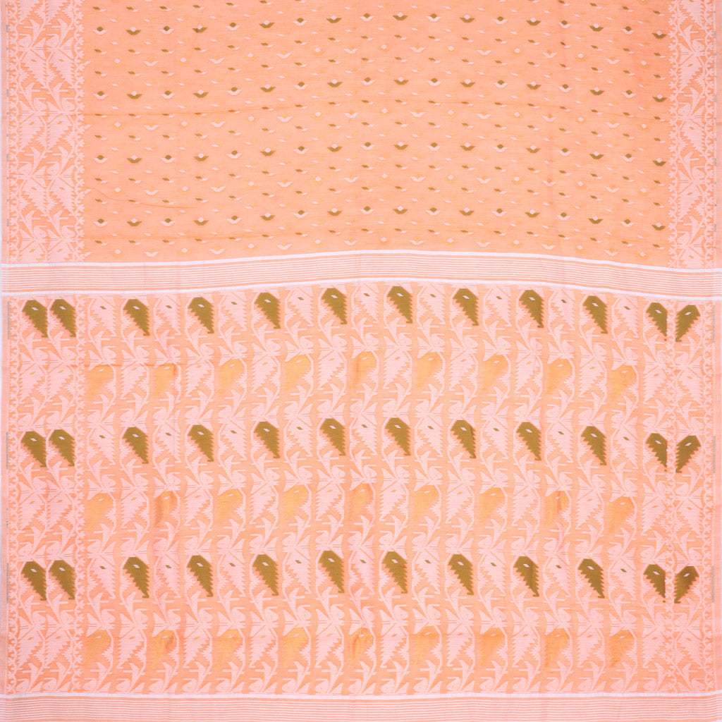 Tangerine Orange Soft Net Saree With Geometric Floral Pattern - Singhania's