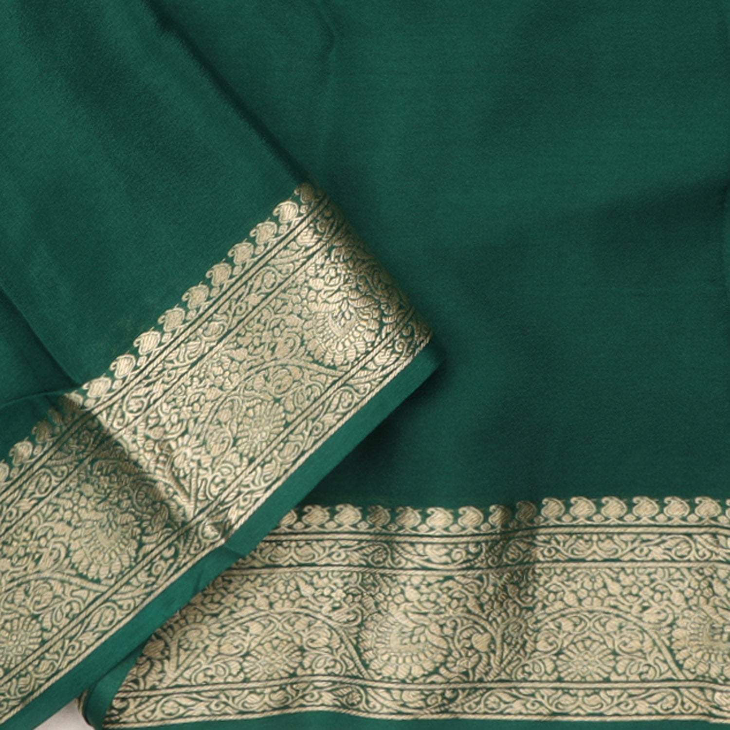 Deep Green Banarasi Silk Saree With Rudraksha Motifs - Singhania's