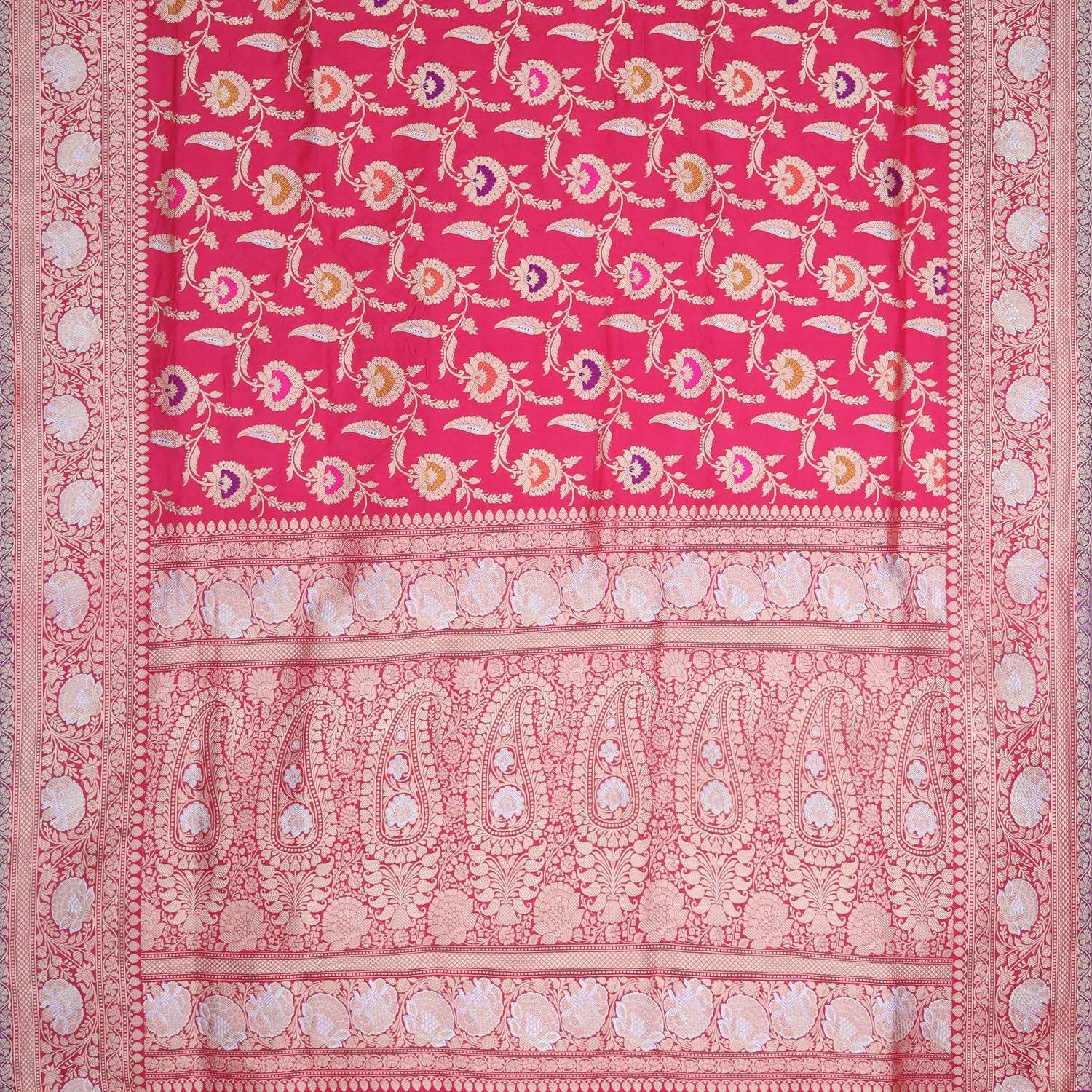 Pink Banarasi Silk Handloom Saree With Floral Jaal Design - Singhania's