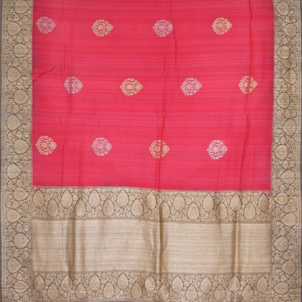 Vibrant Red Color Banarasi Saree With Floral Buttas - Singhania's