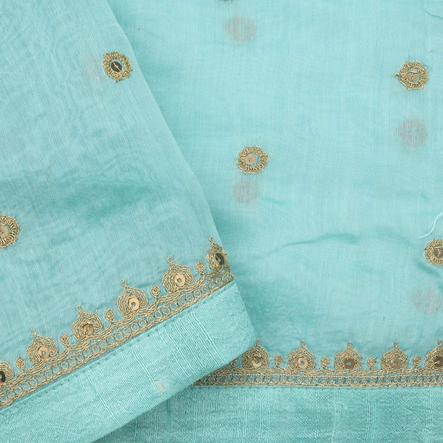Light Blue Printed Chanderi Saree With Sequin Embroidery - Singhania's