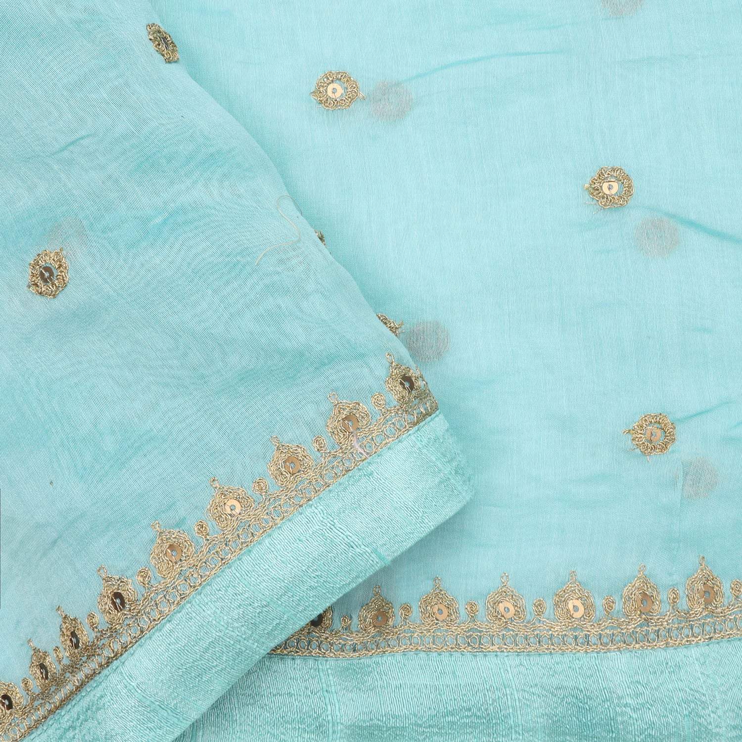 Light Blue Printed Chanderi Saree With Sequin Embroidery - Singhania's