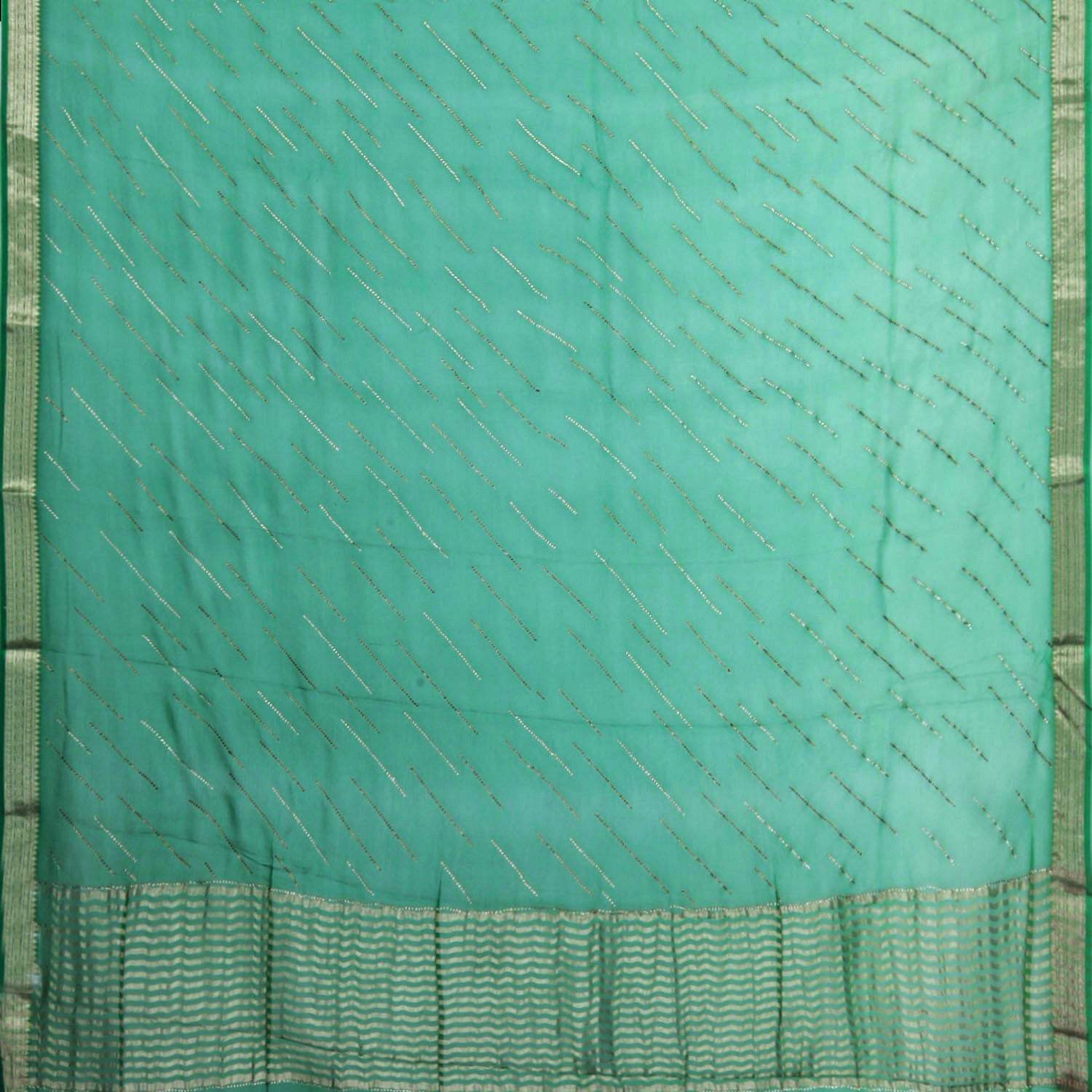 Green Chiffon Saree With Stone Embroidery - Singhania's
