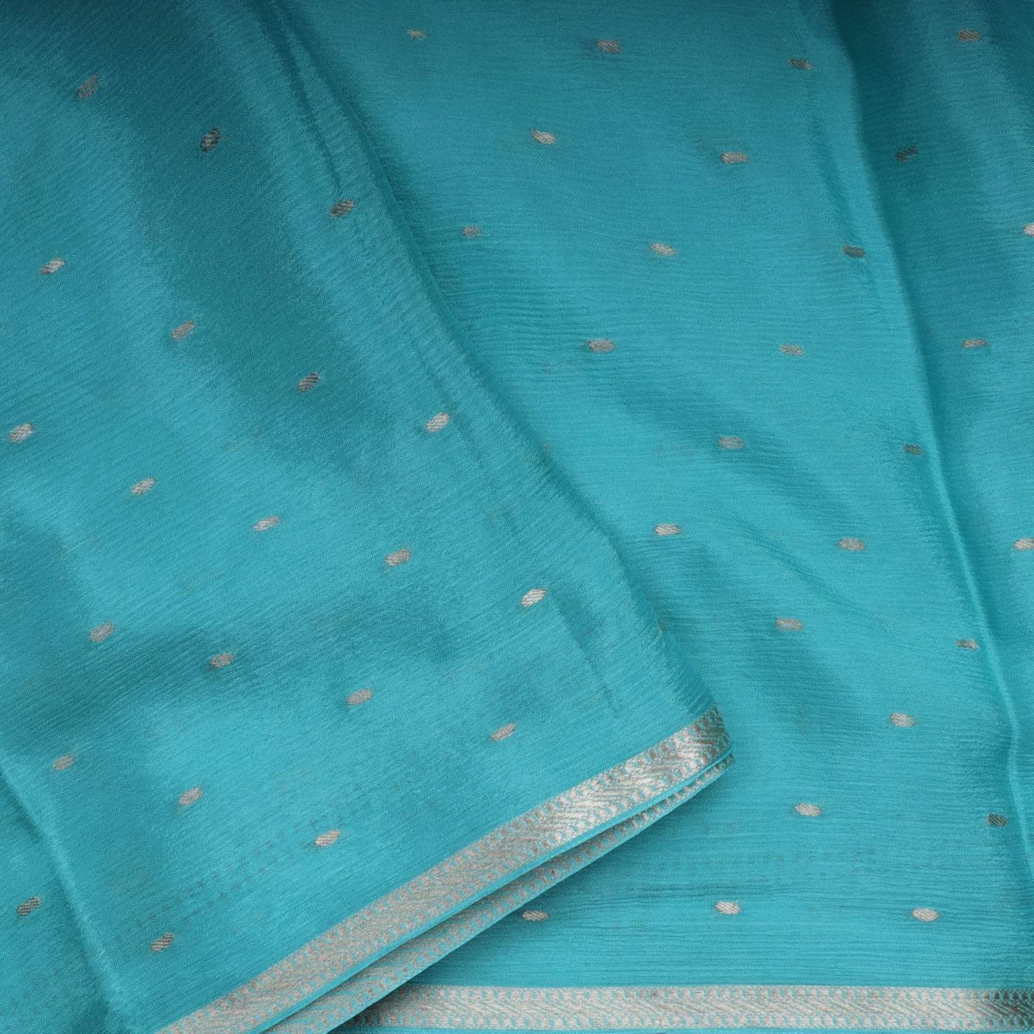 Cyan Blue Chiffon Saree With Embroidered Stone Work - Singhania's