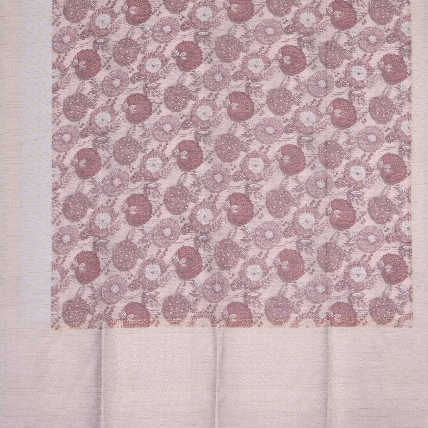 Ivory Cotton Printed Saree With Floral Pattern - Singhania's