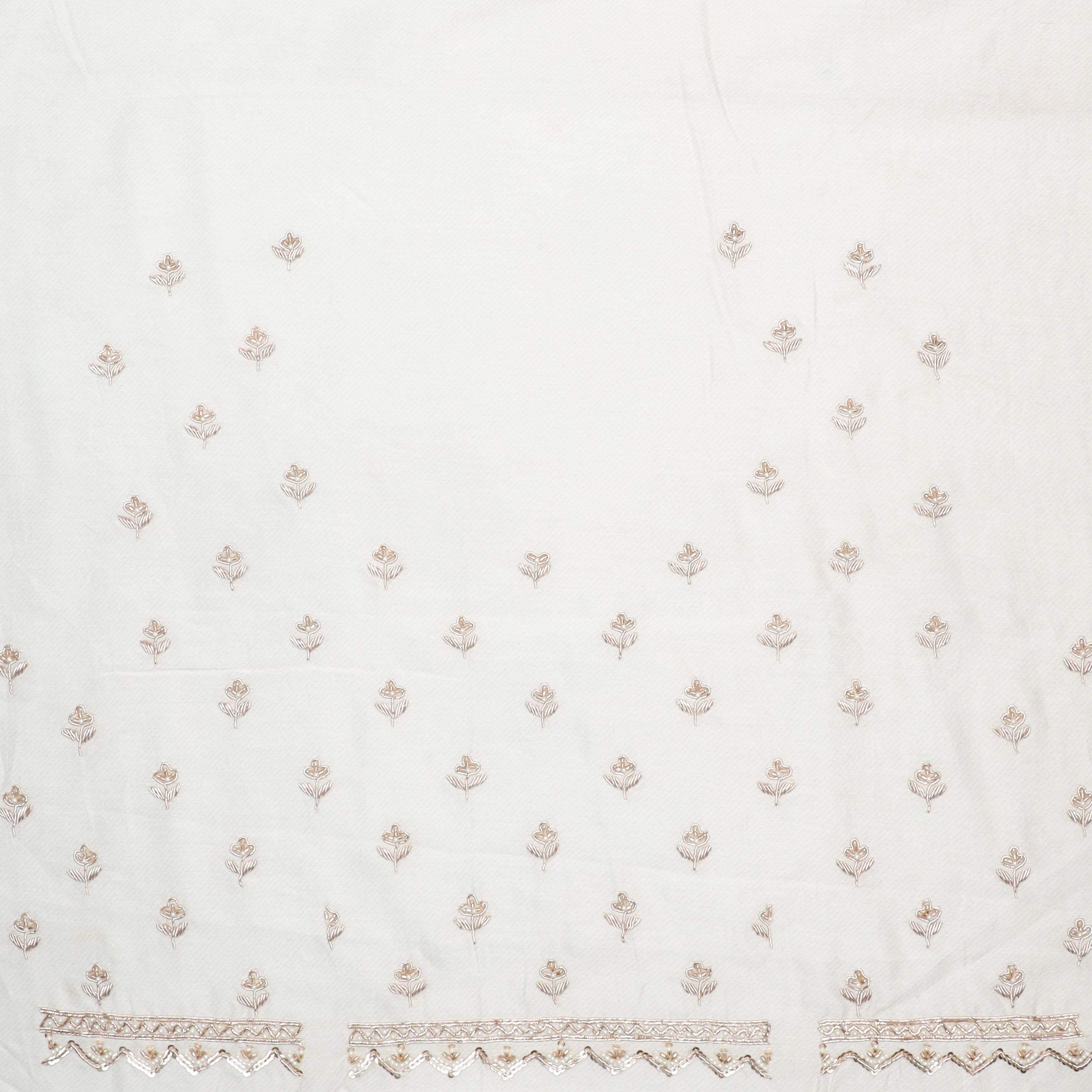 Pastel White Organza Embroidery Saree With Kalamkari Motifs - Singhania's