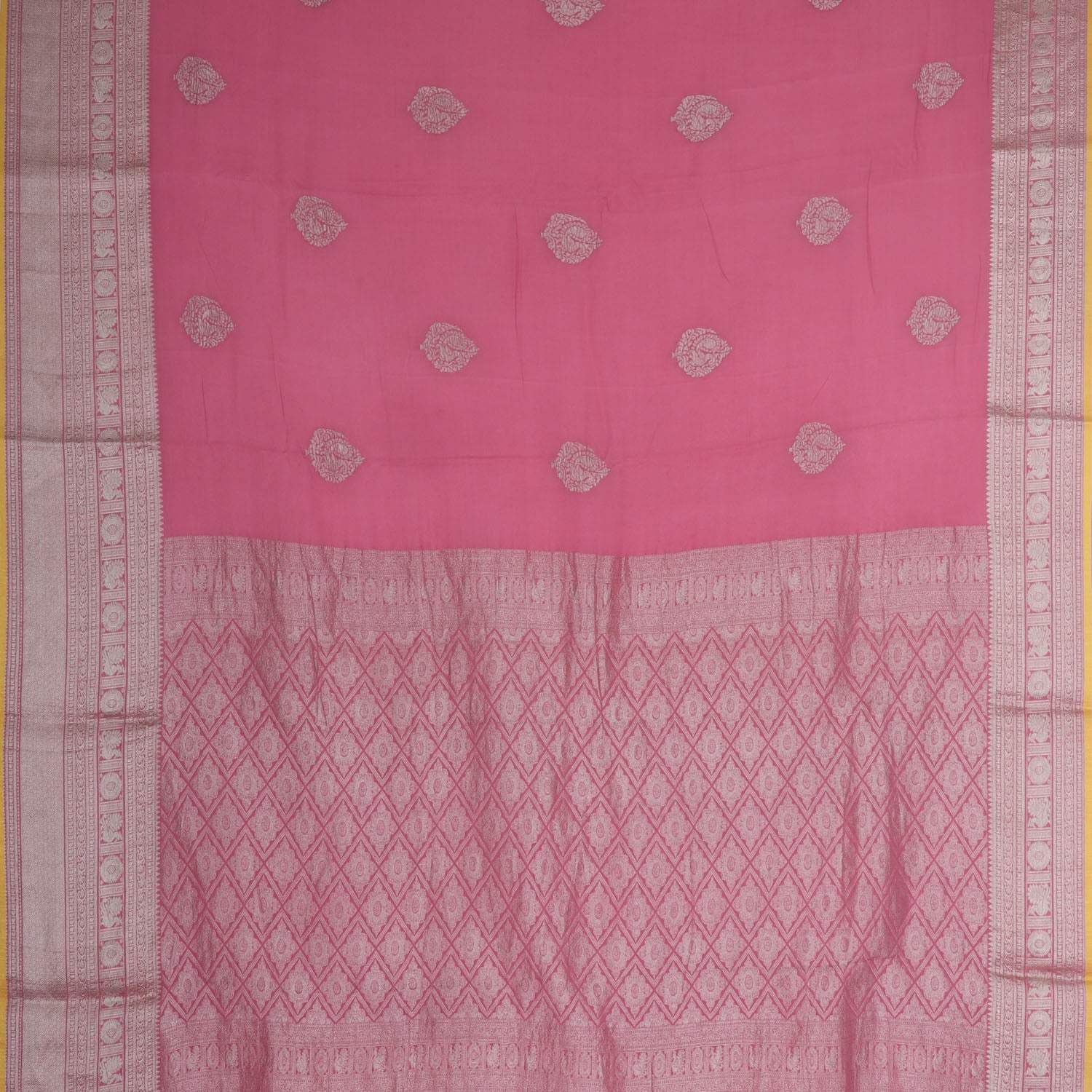 Flamingo Pink Banarasi Silk Saree With Floral Buttas - Singhania's
