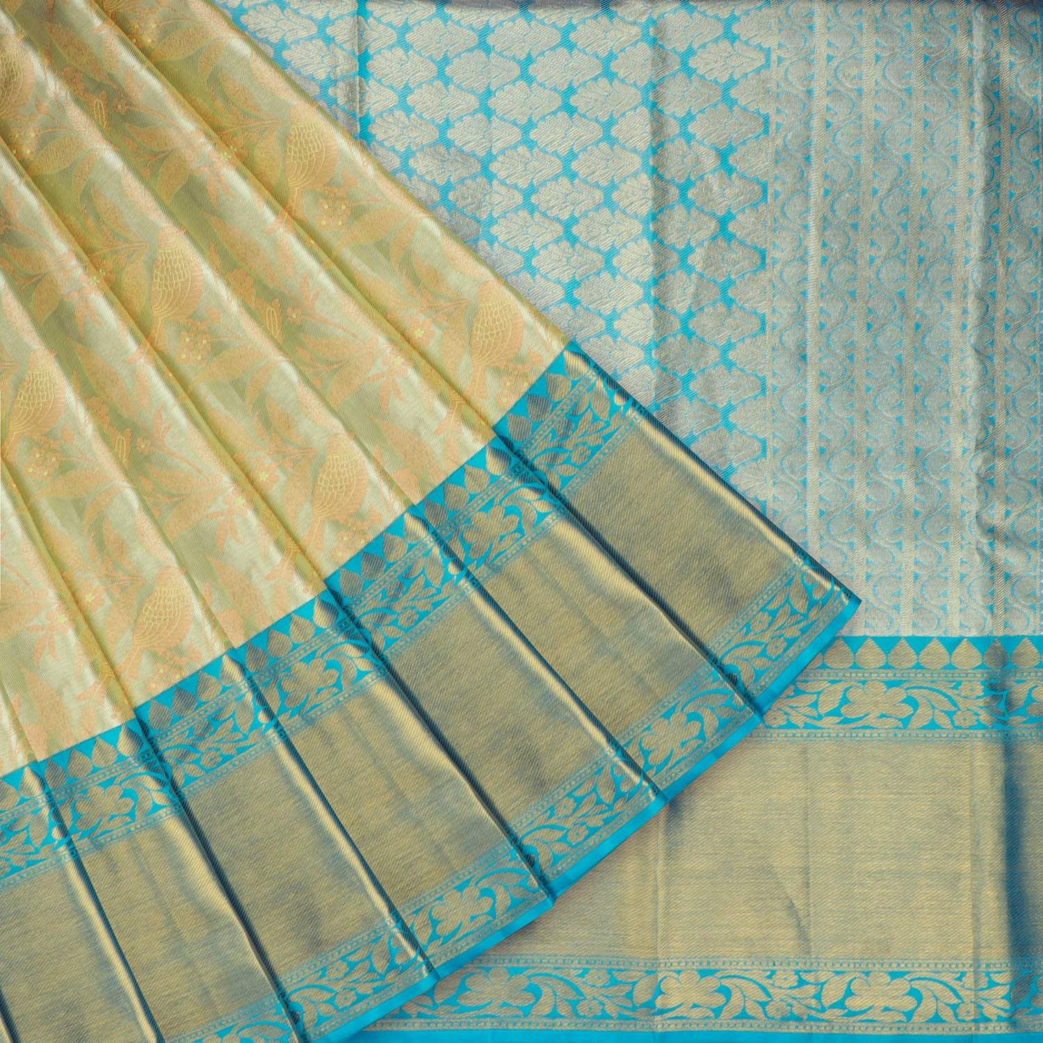 Gold Tissue Kanjivaram Silk Saree With Nature Inspired Motifs - Singhania's