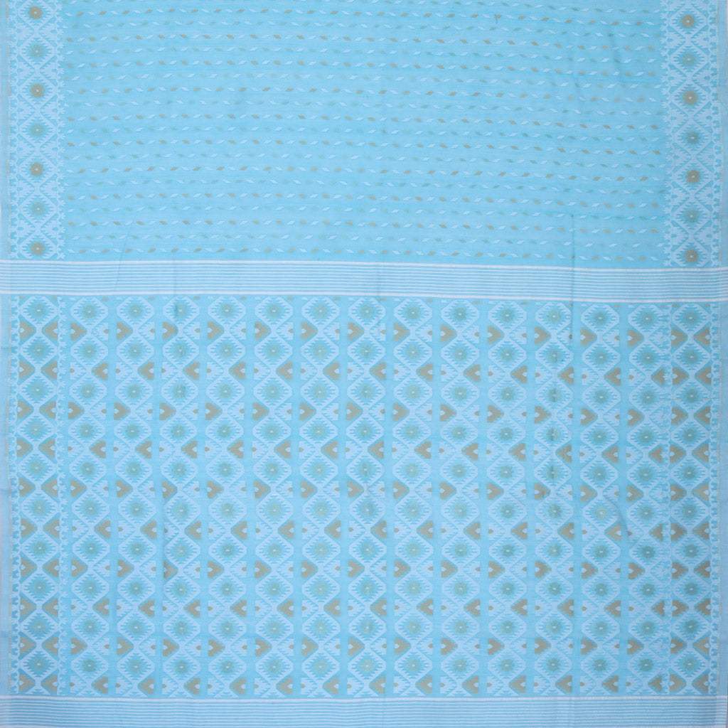 Sky Blue Soft Net Saree With Geometric Floral Pattern - Singhania's