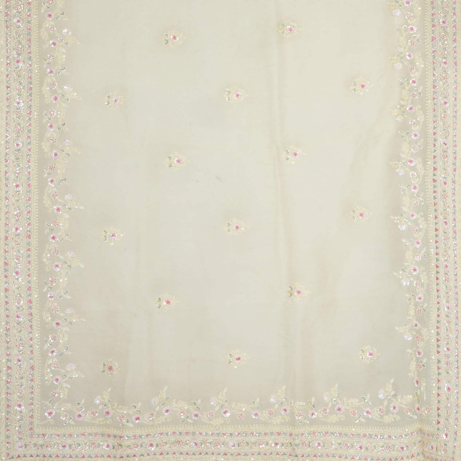 Pastel Yellow Organza Saree With Floral Embroidery - Singhania's