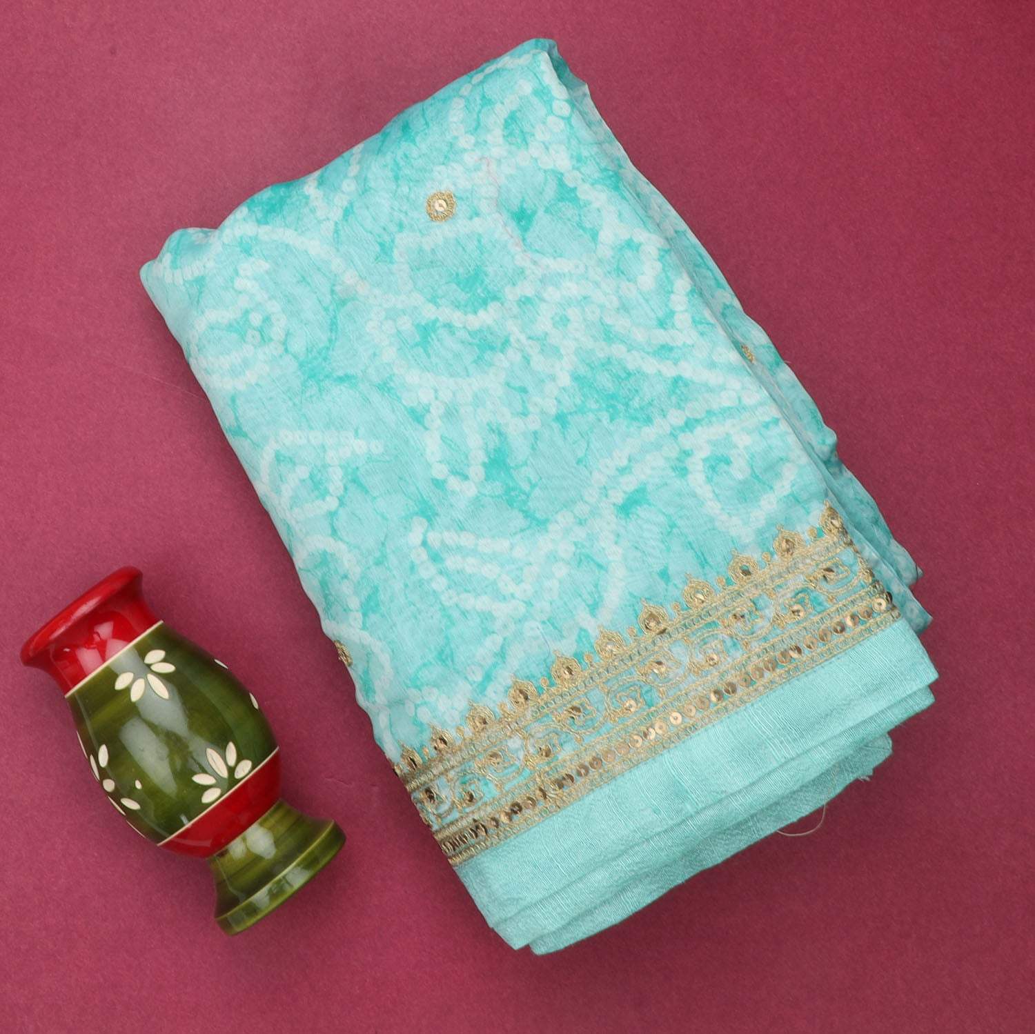 Light Blue Printed Chanderi Saree With Sequin Embroidery - Singhania's