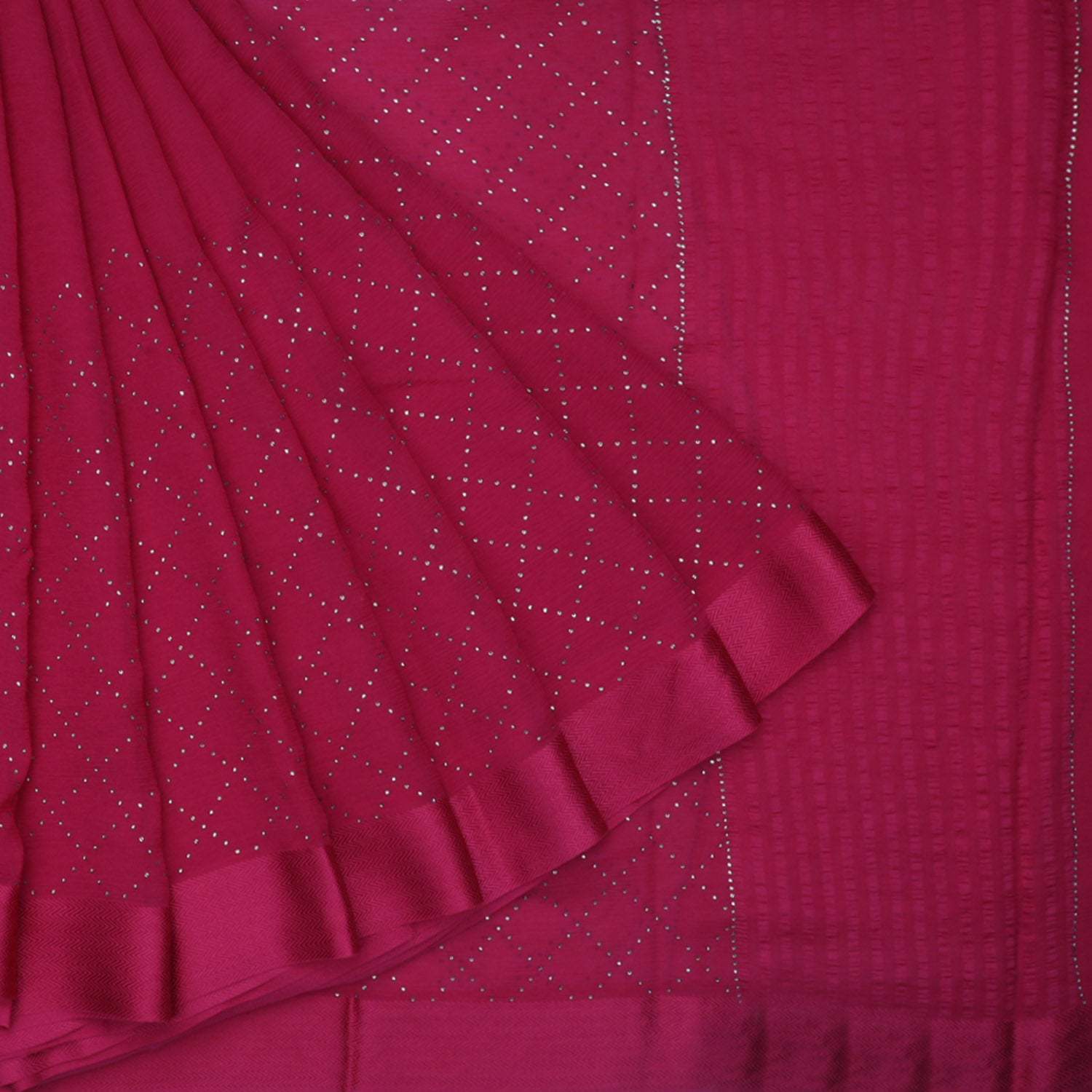 Pink Chiffon Saree With Stone Embroidery - Singhania's