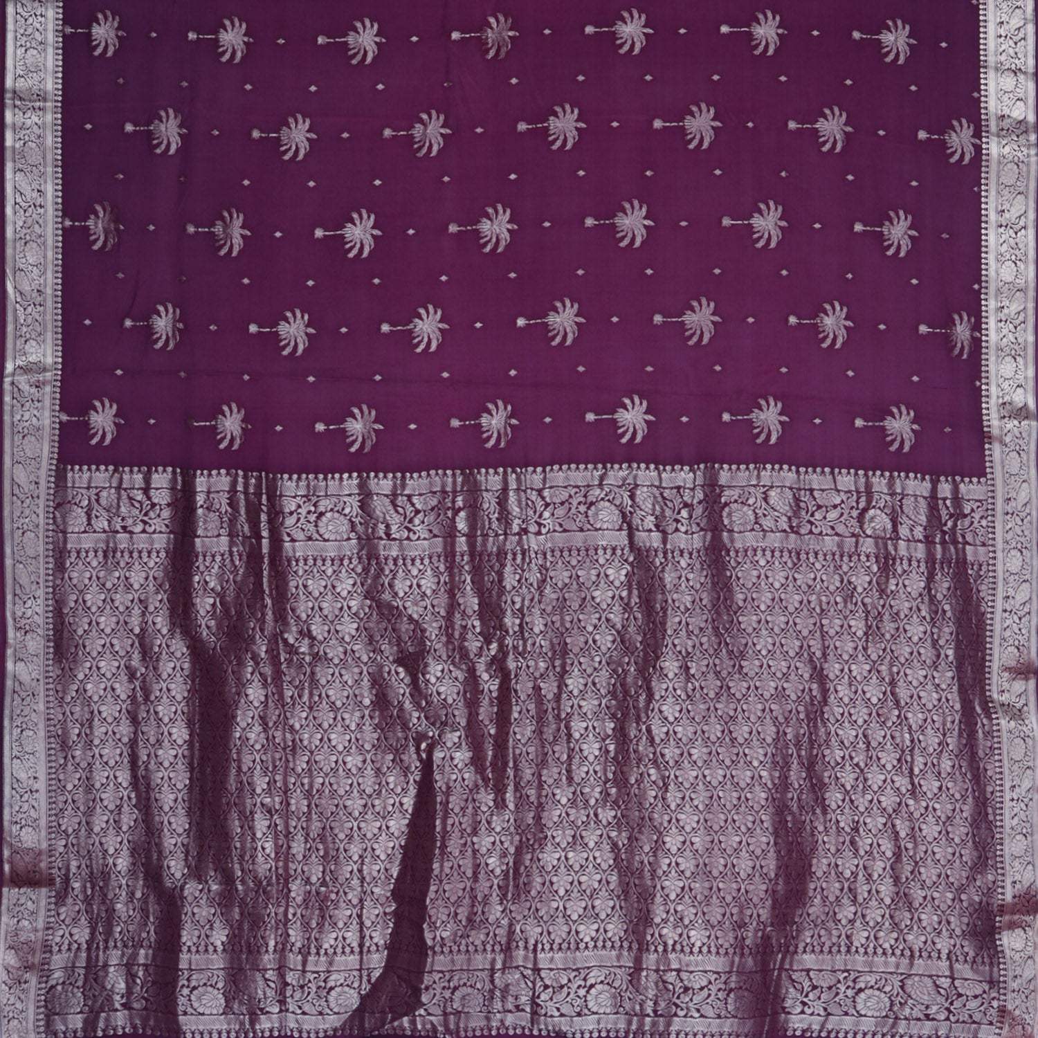 Plum Purple Banarasi Silk Saree With Tree Motifs - Singhania's