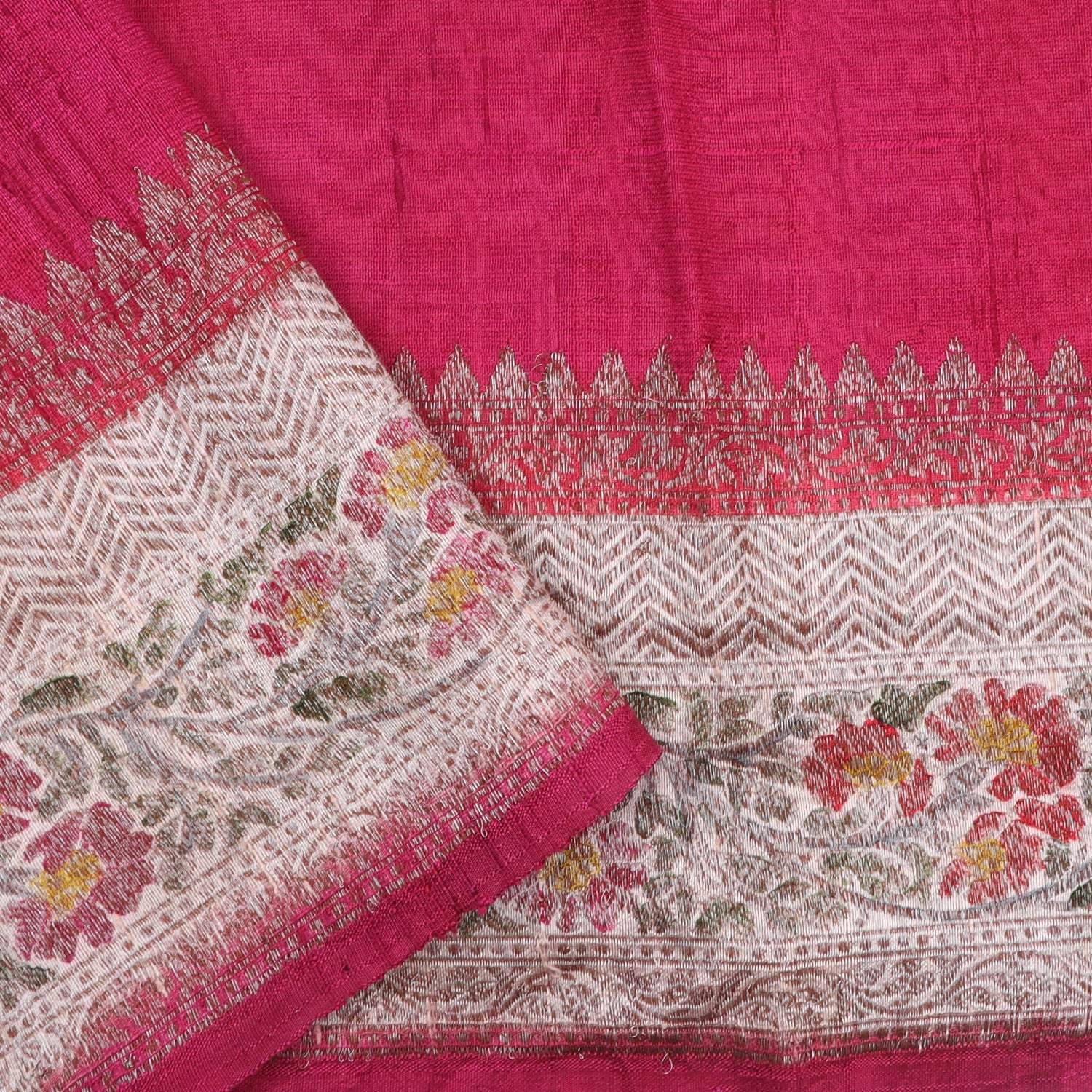 Multicolor Tussar Banarasi Silk Saree With Floral Buttas - Singhania's