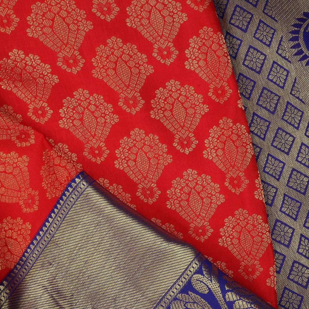 Scarlet Red Korvai Kanjvaram Silk Handloom Saree - Singhania's