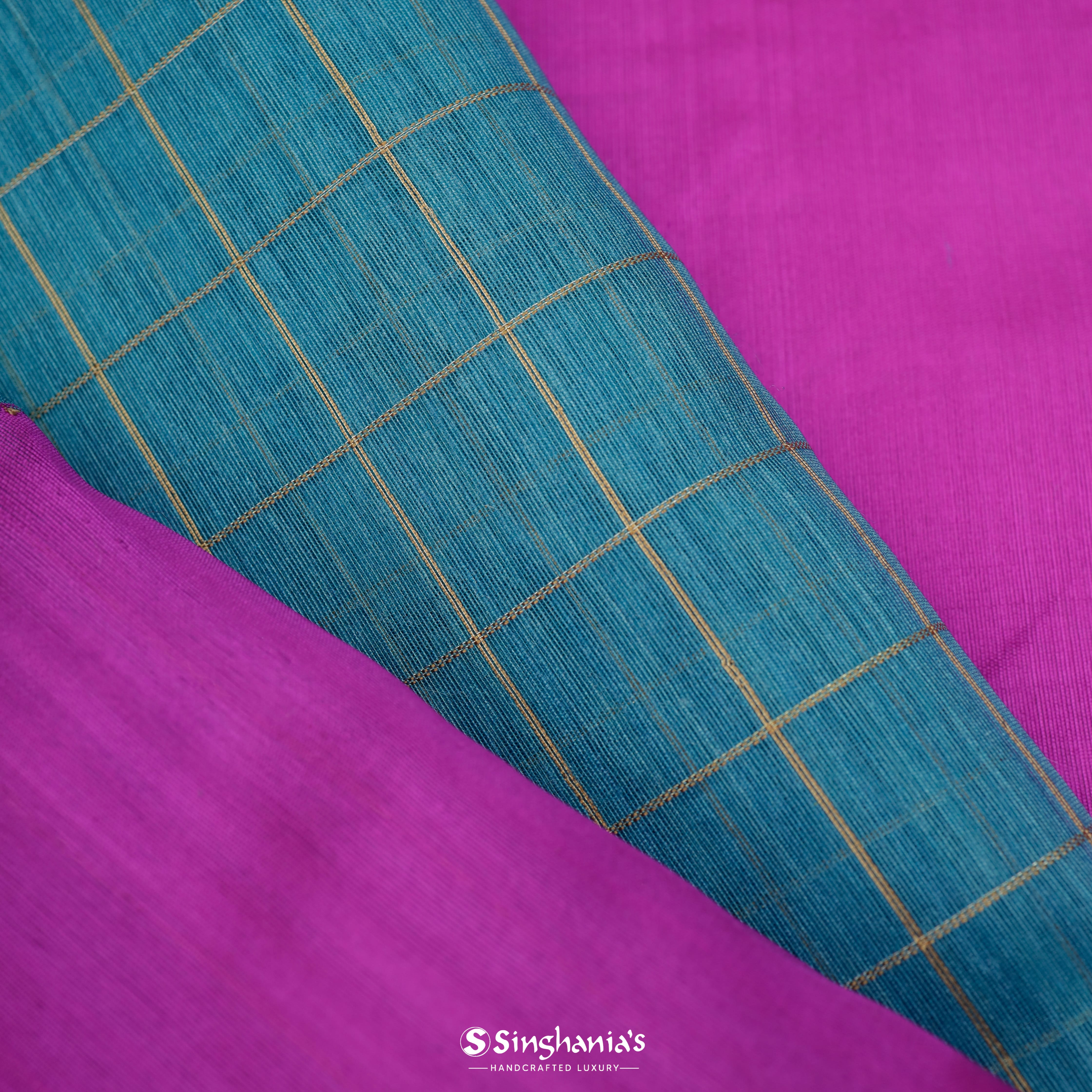 Sapphire Blue Matka Printed Saree With Checks Pattern