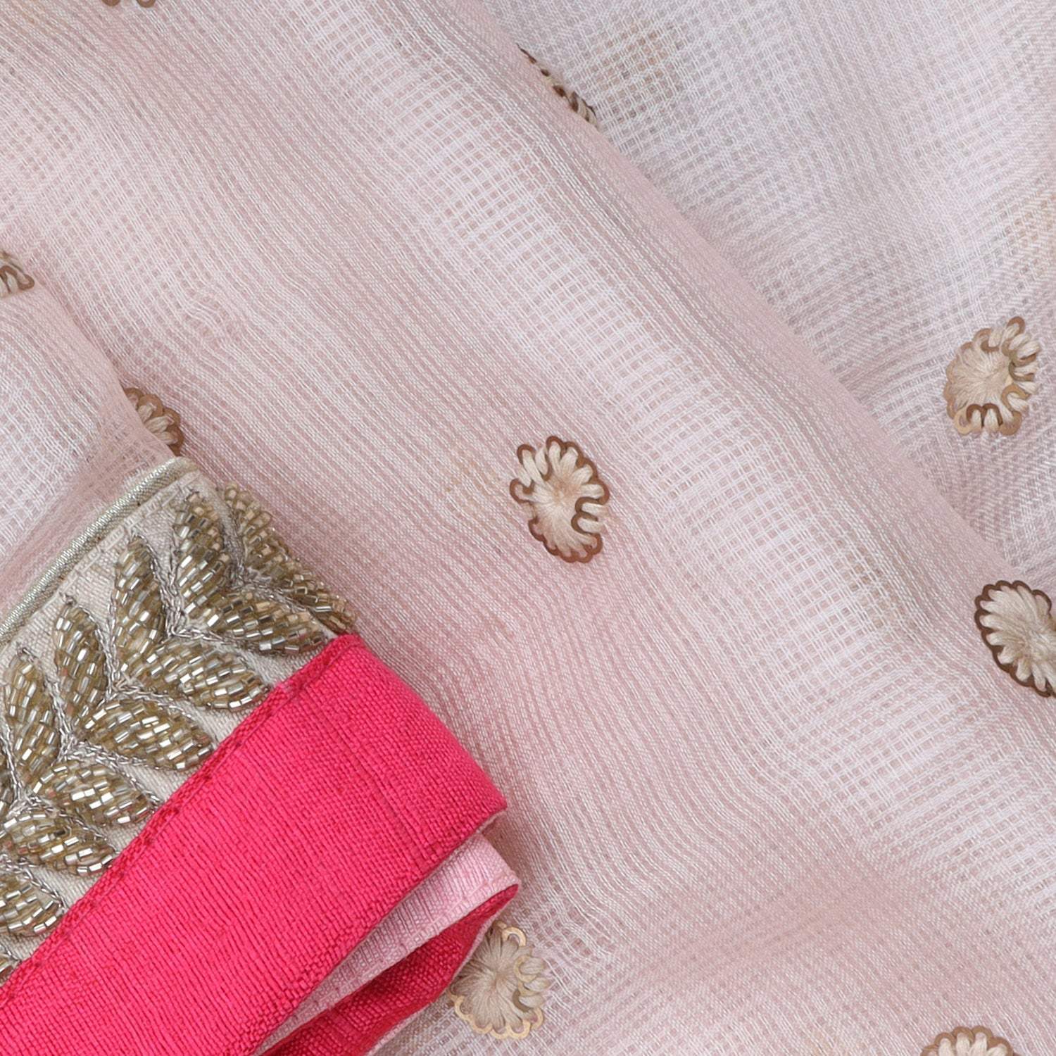 Light Pink Silk Kota Saree With Embroidery - Singhania's
