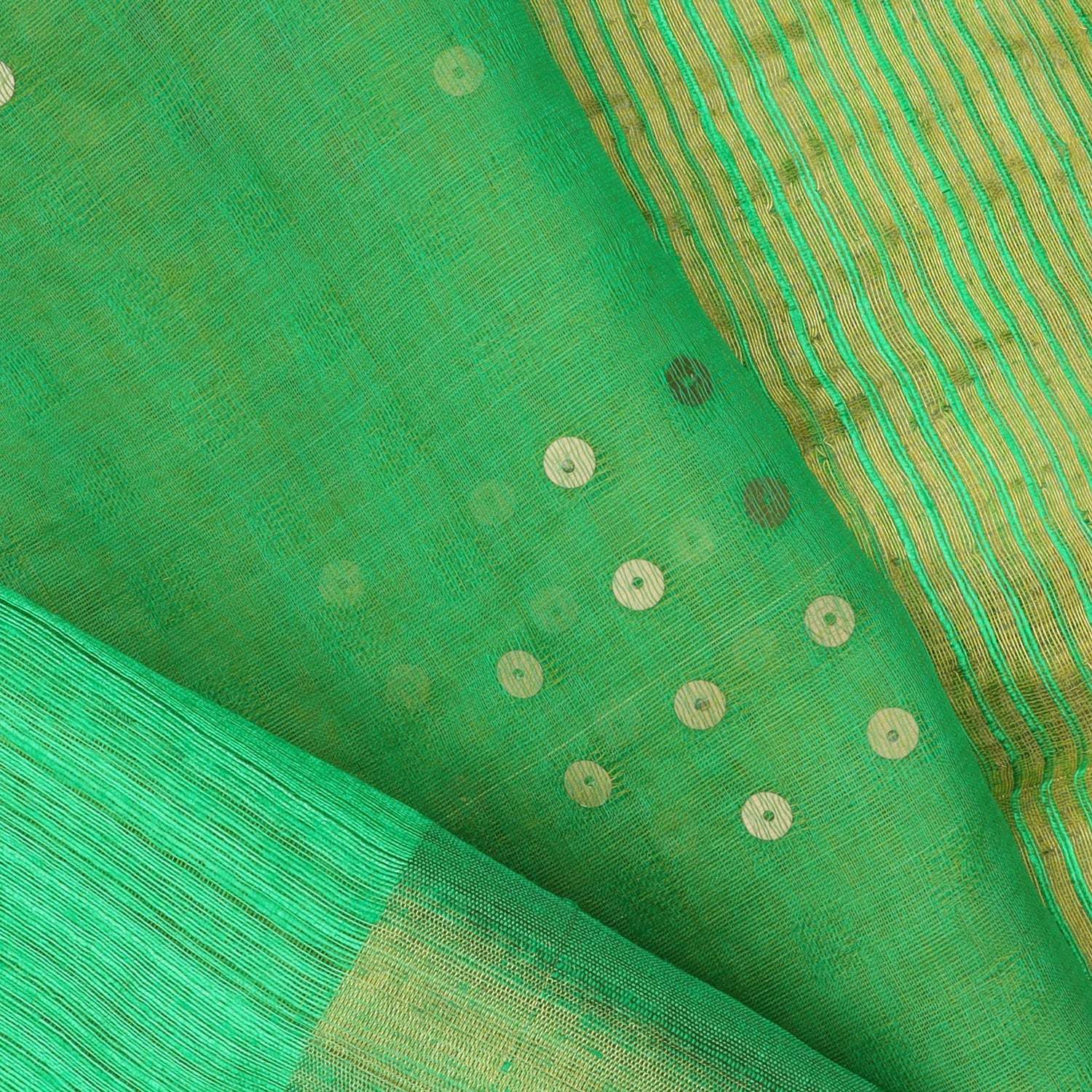 Vibrant Green Matka Silk Saree With Sequin Embroidery - Singhania's