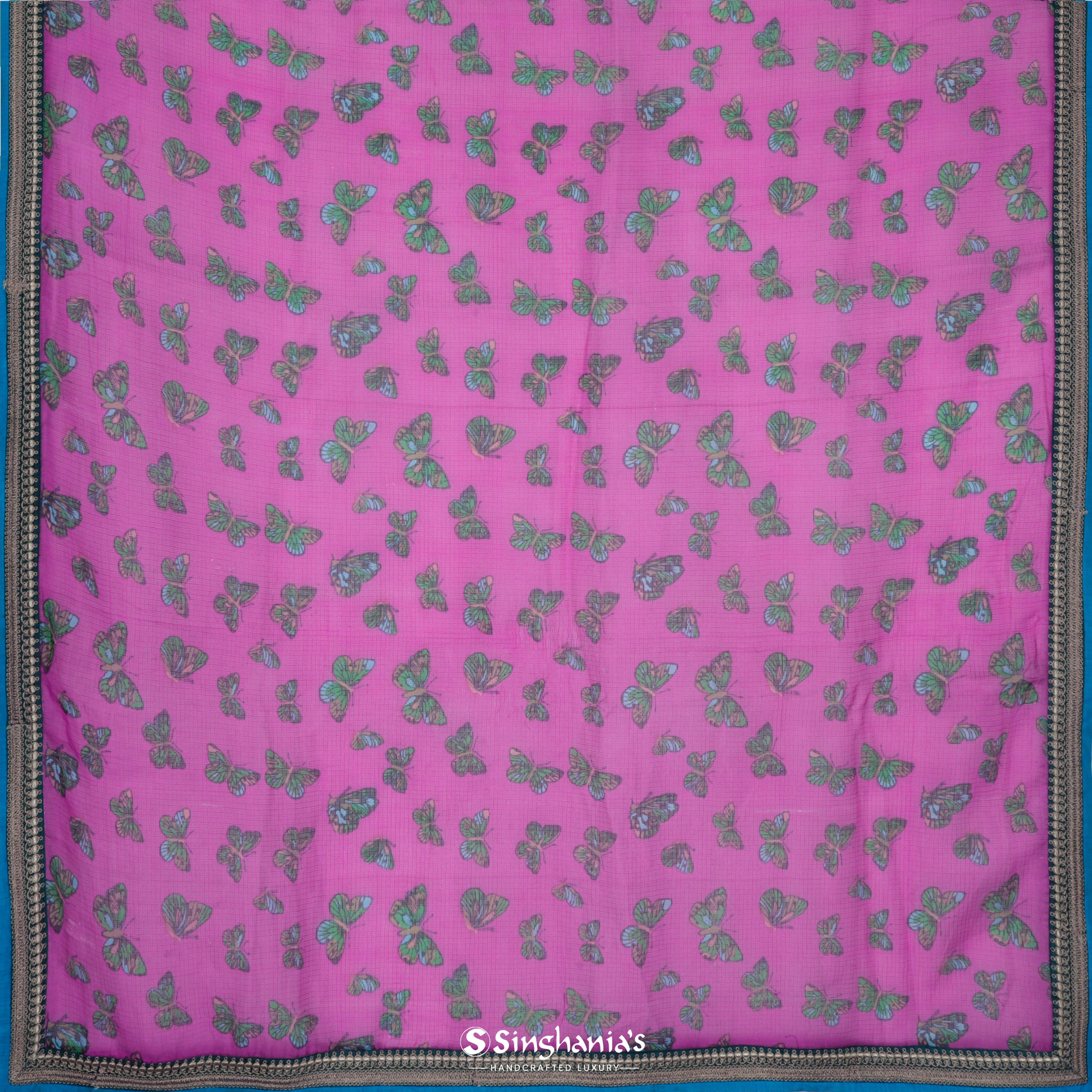 Fuschia Pink Kota Printed Saree With Nature Inspired Printed Motif Pattern