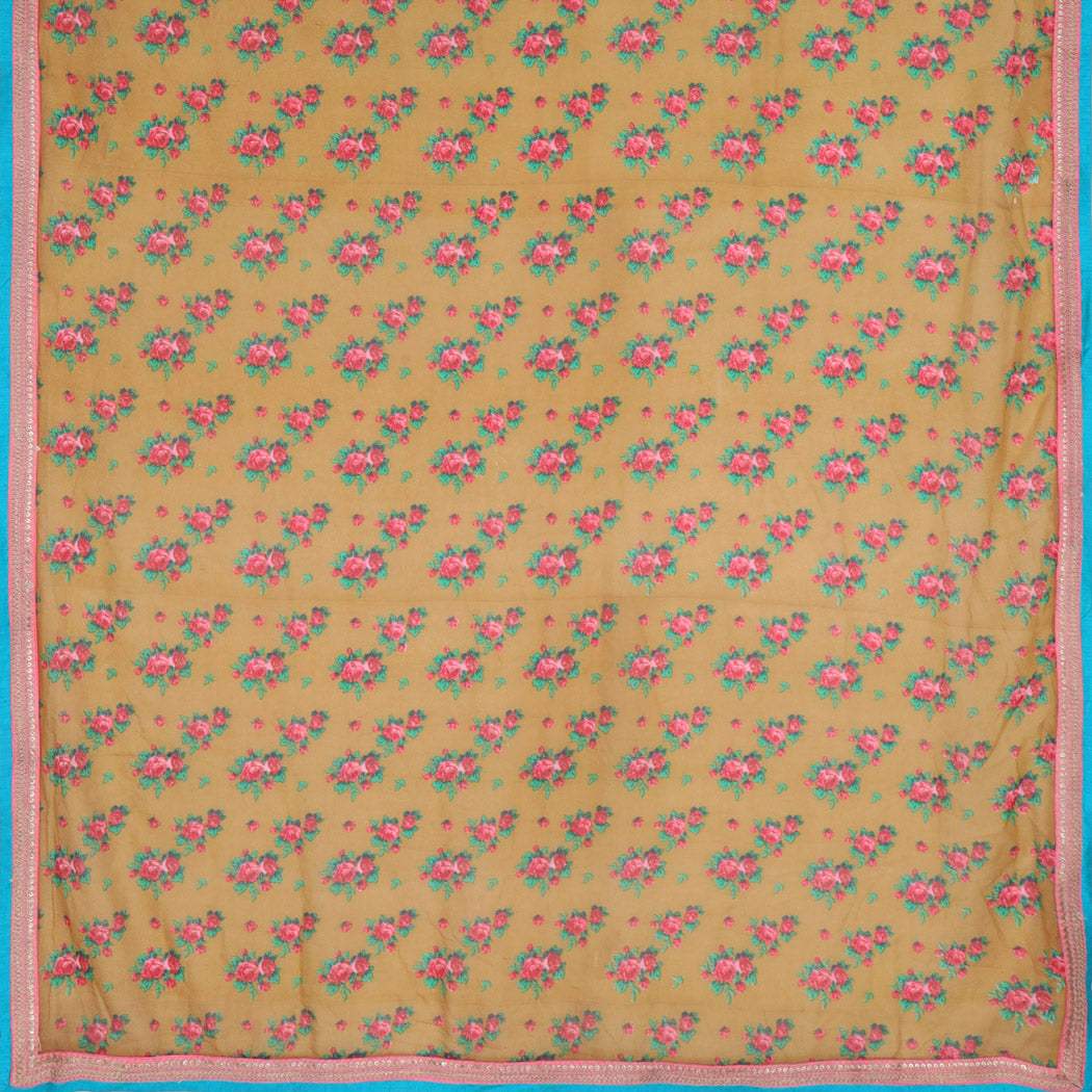 Pale Orange Printed Chiffon Saree With Embroidery - Singhania's