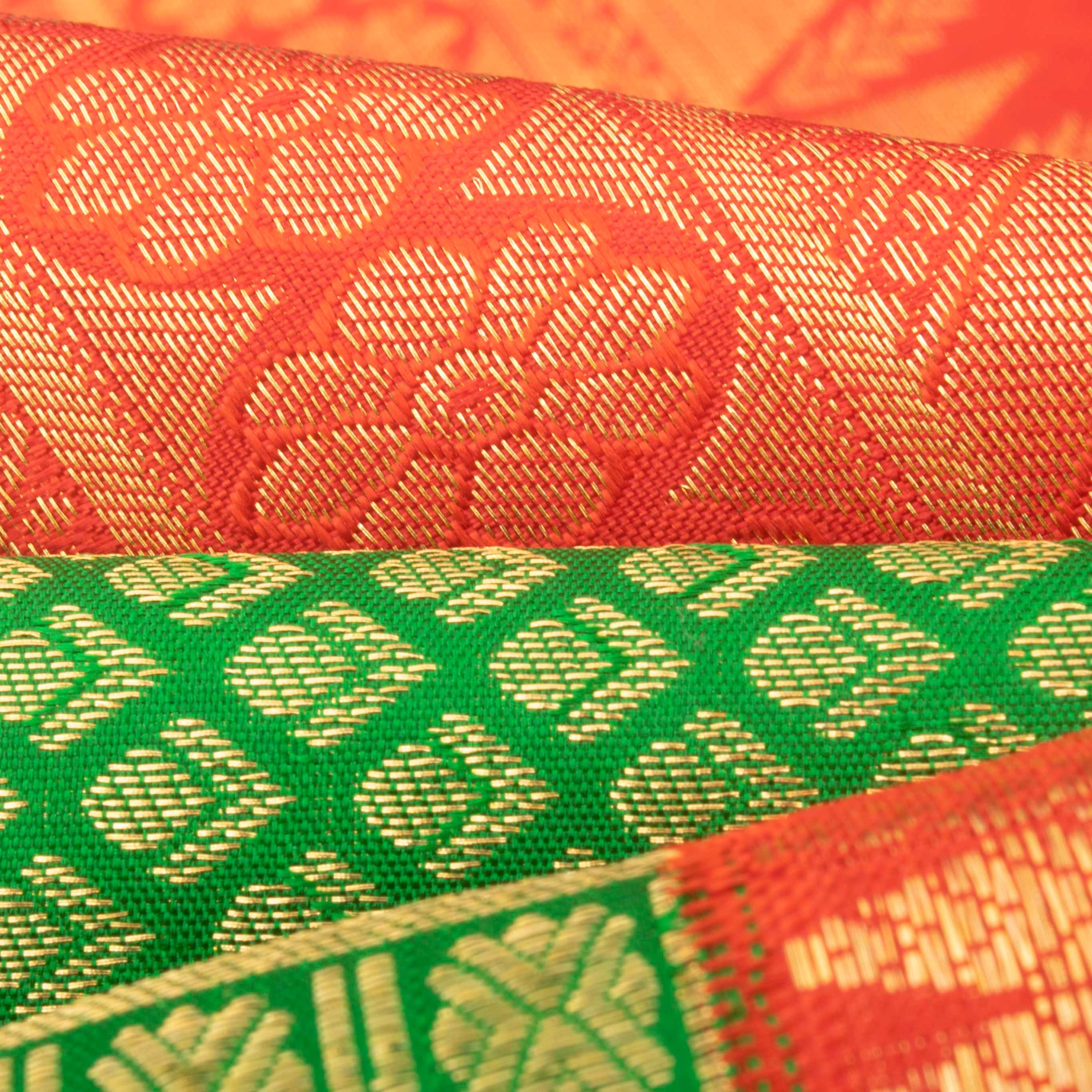 Vivid Green Korvai Kanjivaram Silk Handloom Saree - Singhania's