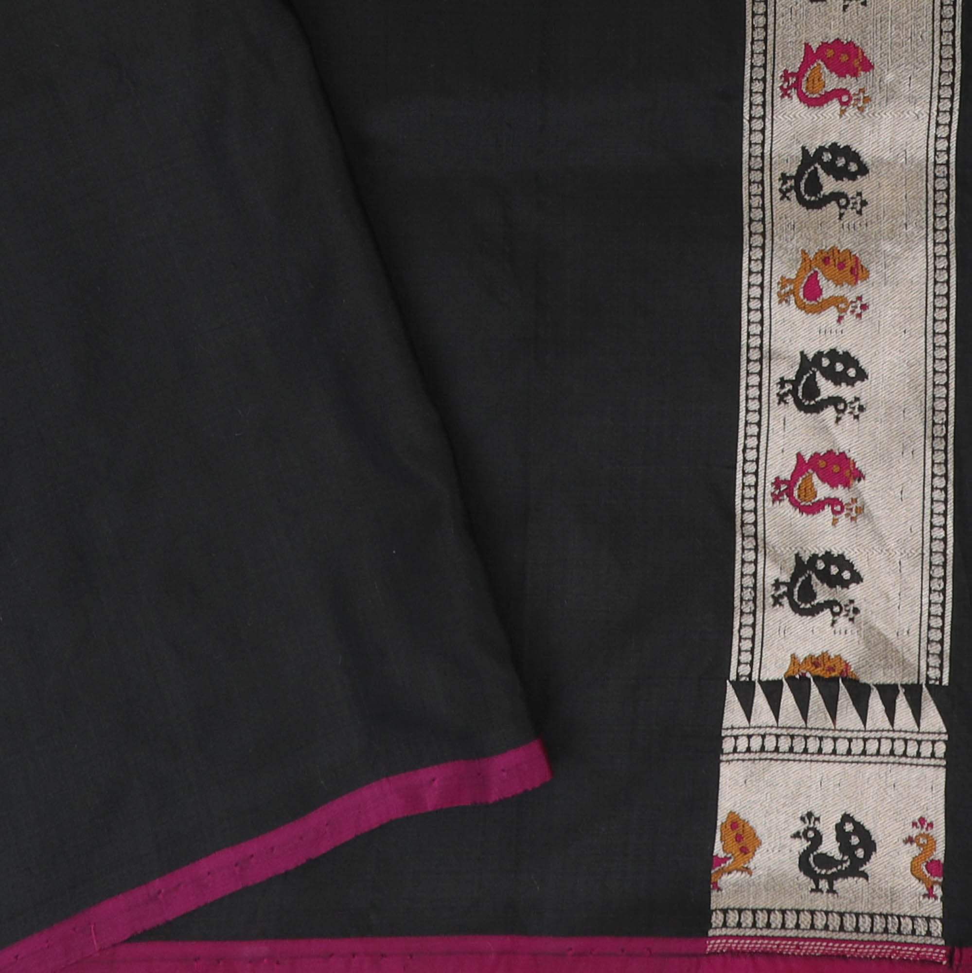 Black Banarasi Silk Handloom Saree - Singhania's