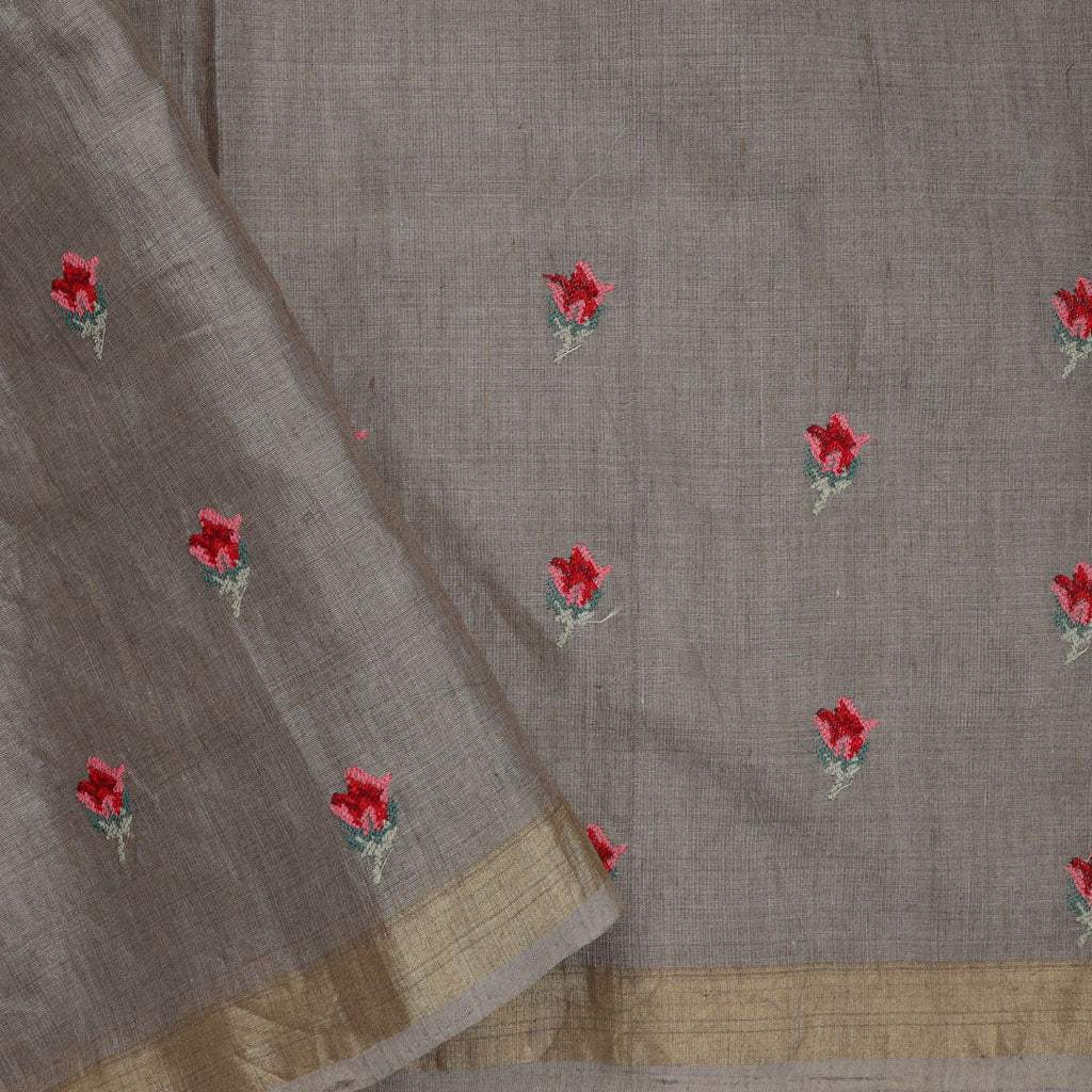 Light Brown Embroidered Tissue Saree - Singhania's