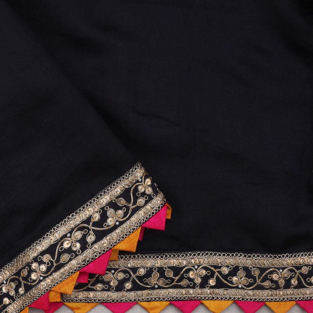 Black Bandhani Printed Silk Saree With With Gota Patti Embroidery - Singhania's