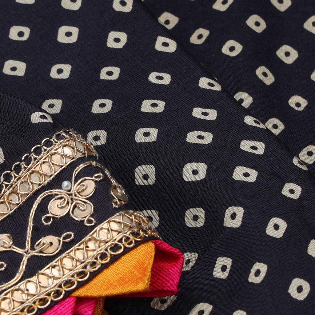 Black Bandhani Printed Silk Saree With With Gota Patti Embroidery - Singhania's