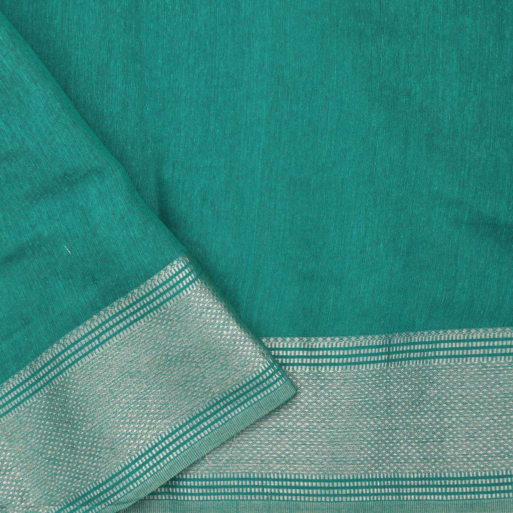 Teal Green Embroidered Linen Saree - Singhania's