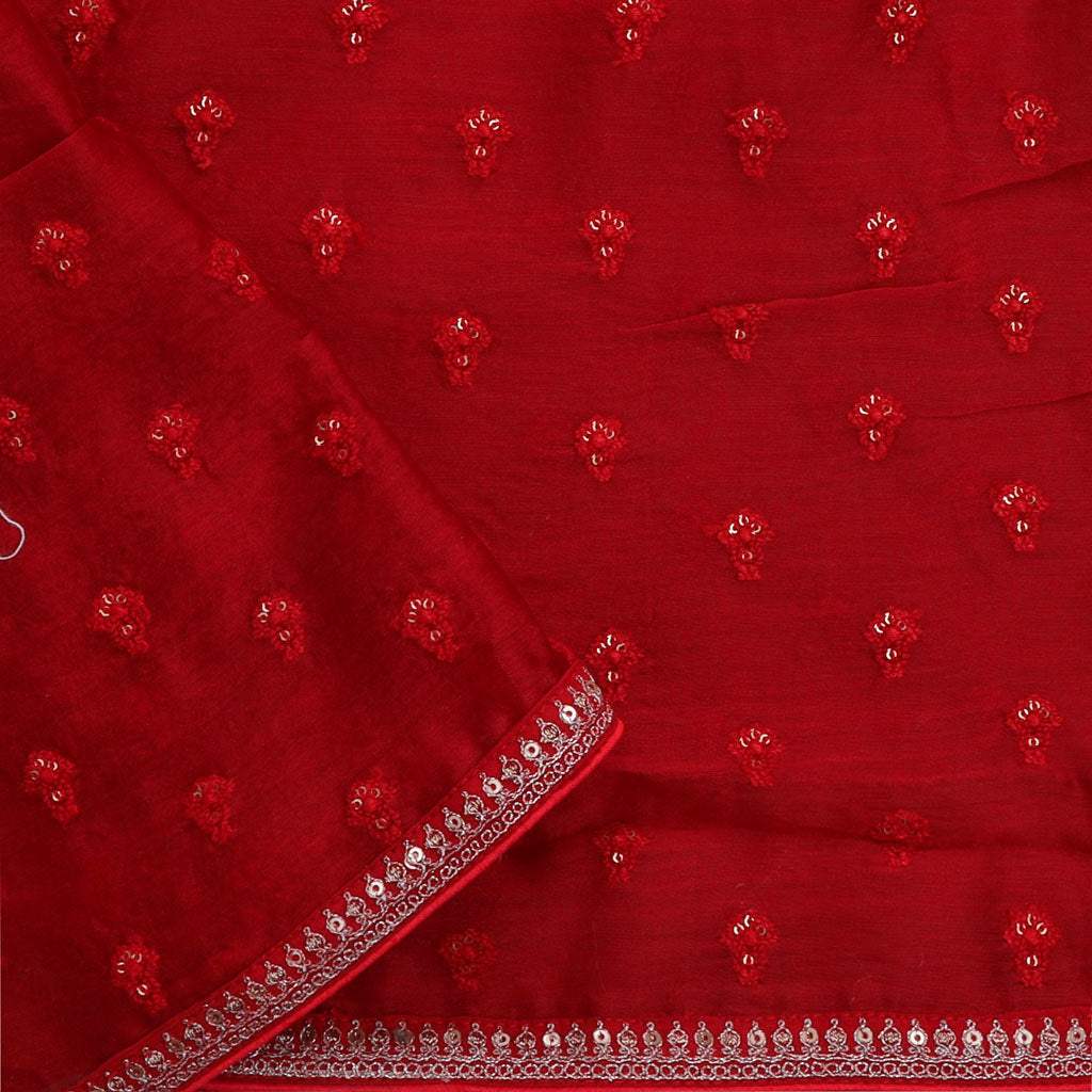 Pinkish Red Bandhani Printed Organza Saree - Singhania's