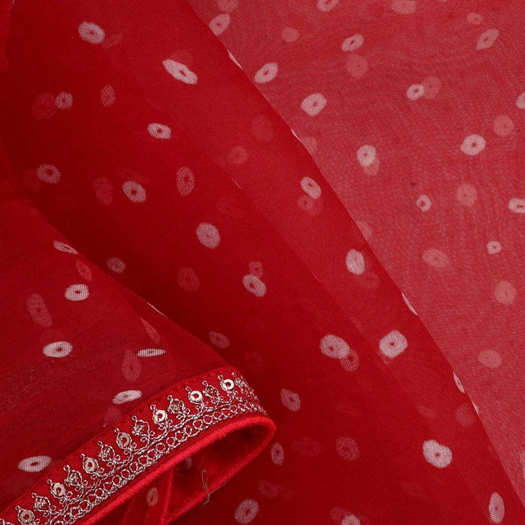 Pinkish Red Bandhani Printed Organza Saree - Singhania's