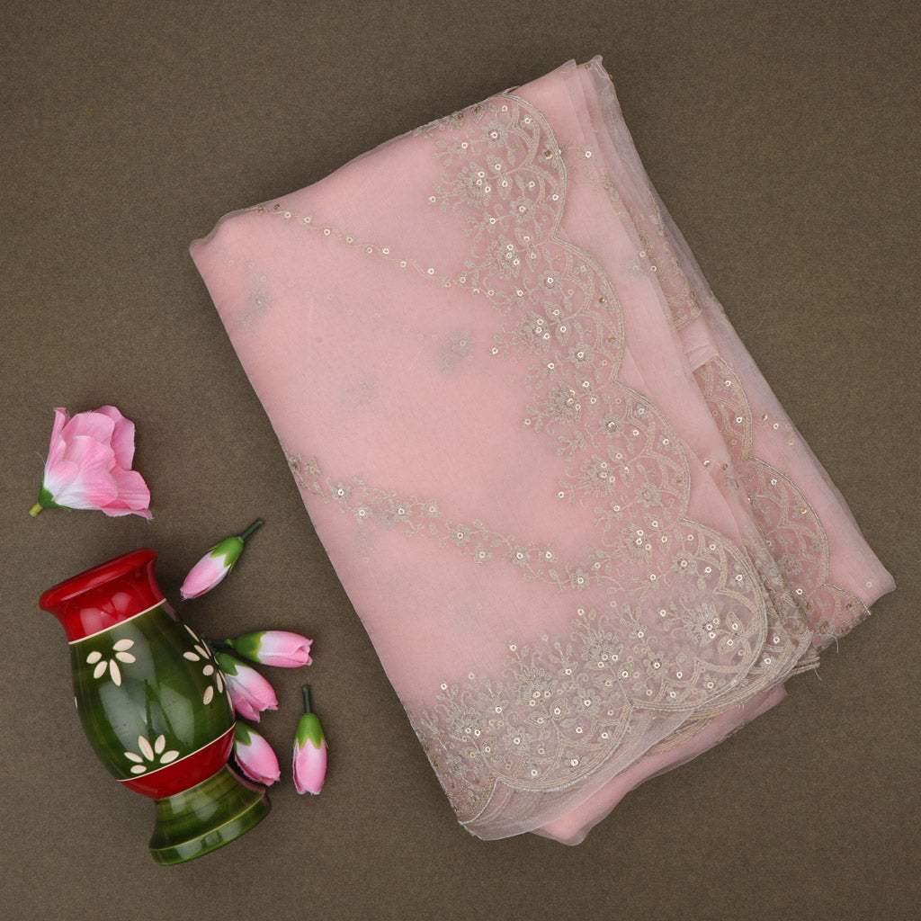 Baby Pink Floral Embroidered Organza Designer Saree - Singhania's