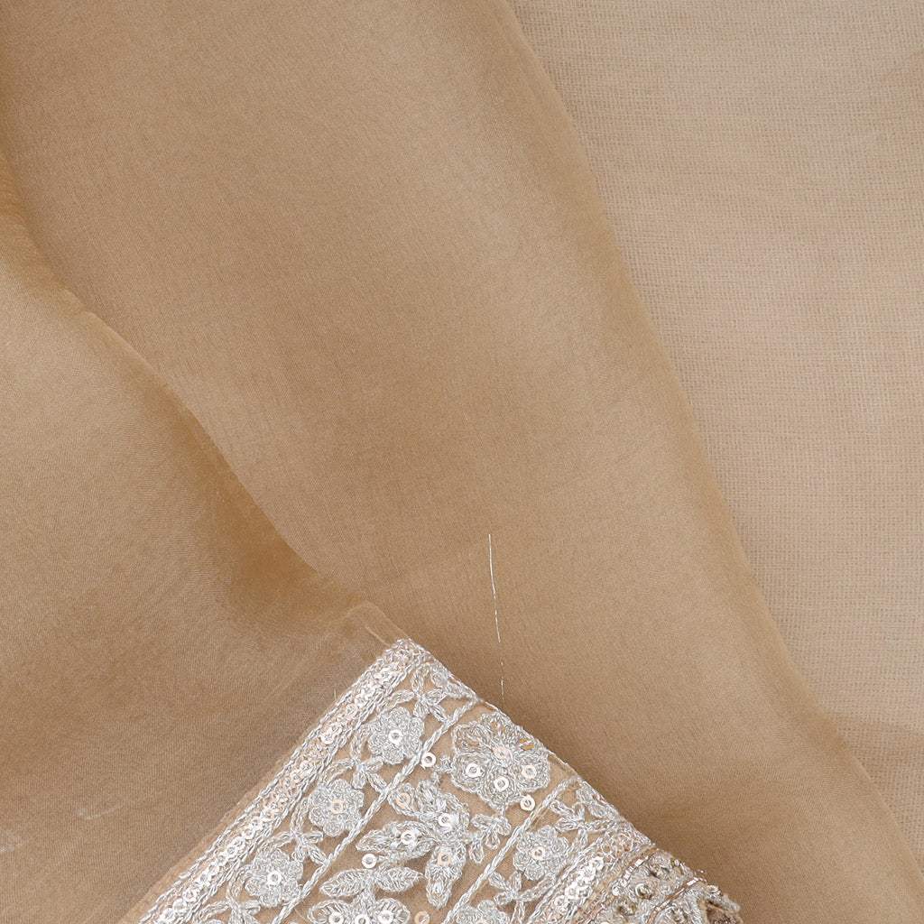Light Beige Embroidery Organza Saree - Singhania's