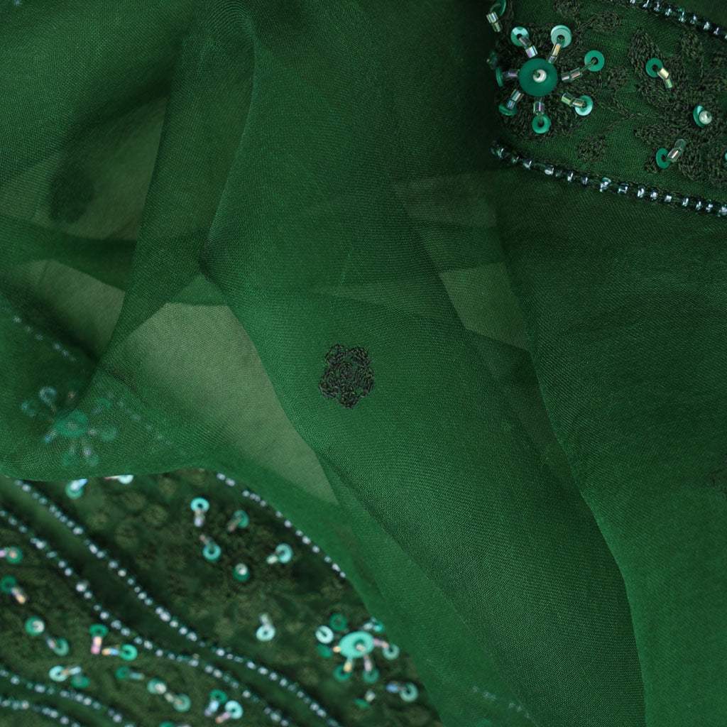 Emerald Green Organza Designer Embroidery Saree - Singhania's