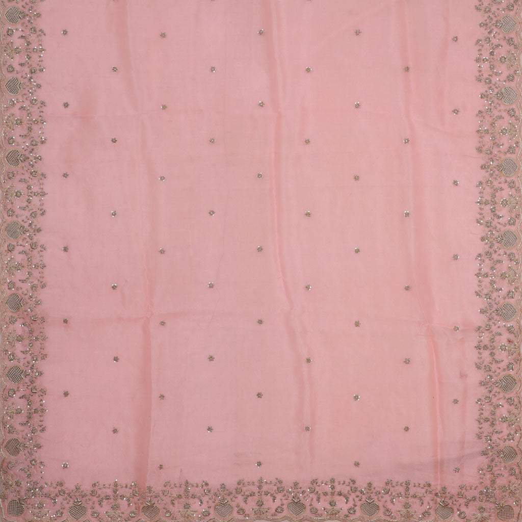 Flamingo Pink Organza Designer Embroidery Saree - Singhania's