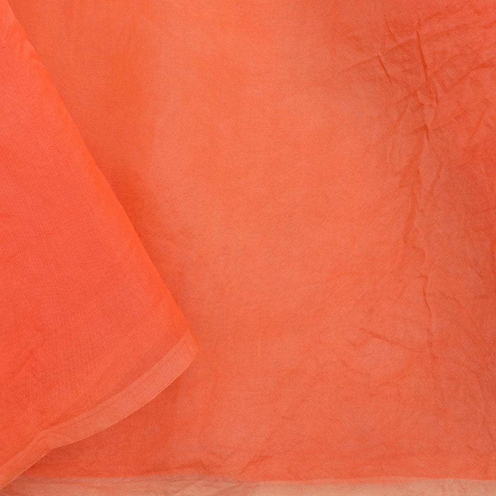 Bright Orange Organza Printed Silk Saree With Floral Pattern - Singhania's