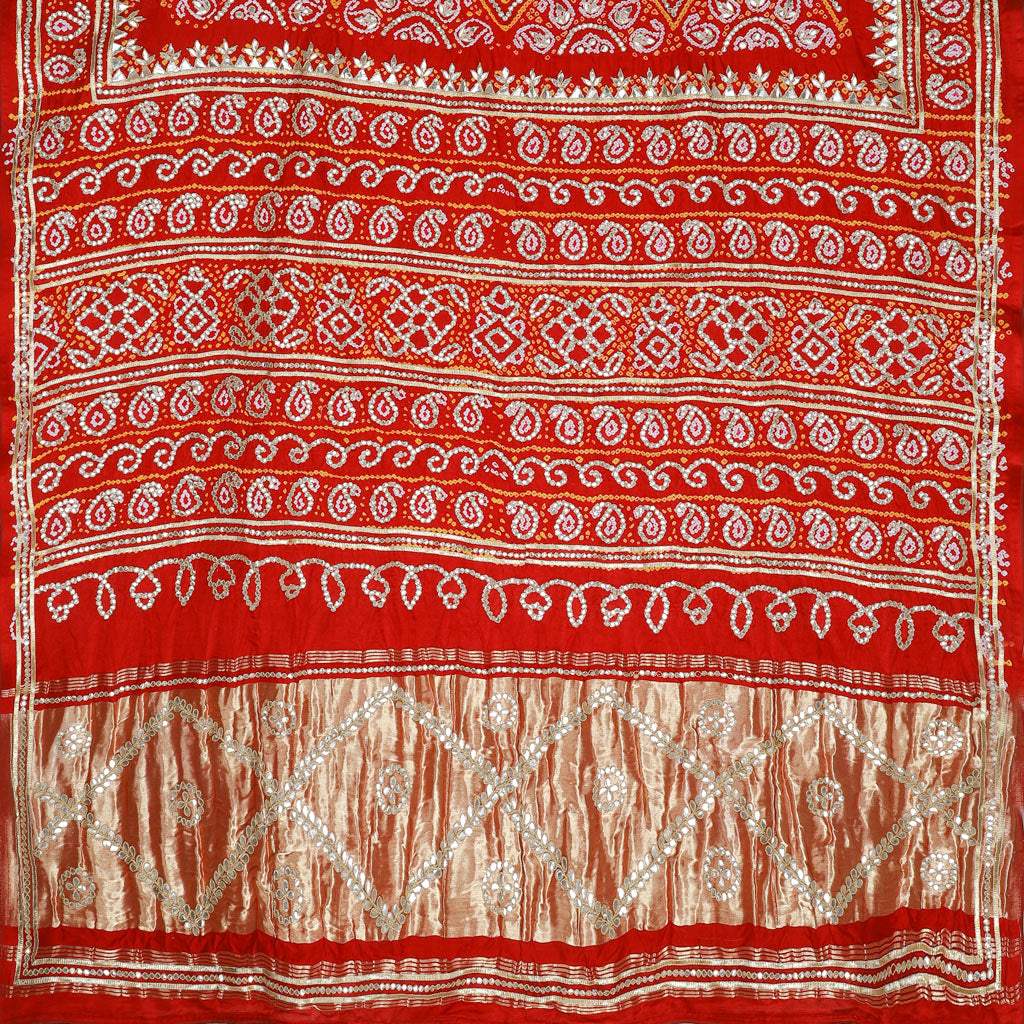 Scarlet Red Bandhani Silk Handloom Saree - Singhania's