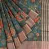Deep Henna Green Kalamkari Printed Raw Silk Saree - Singhania's
